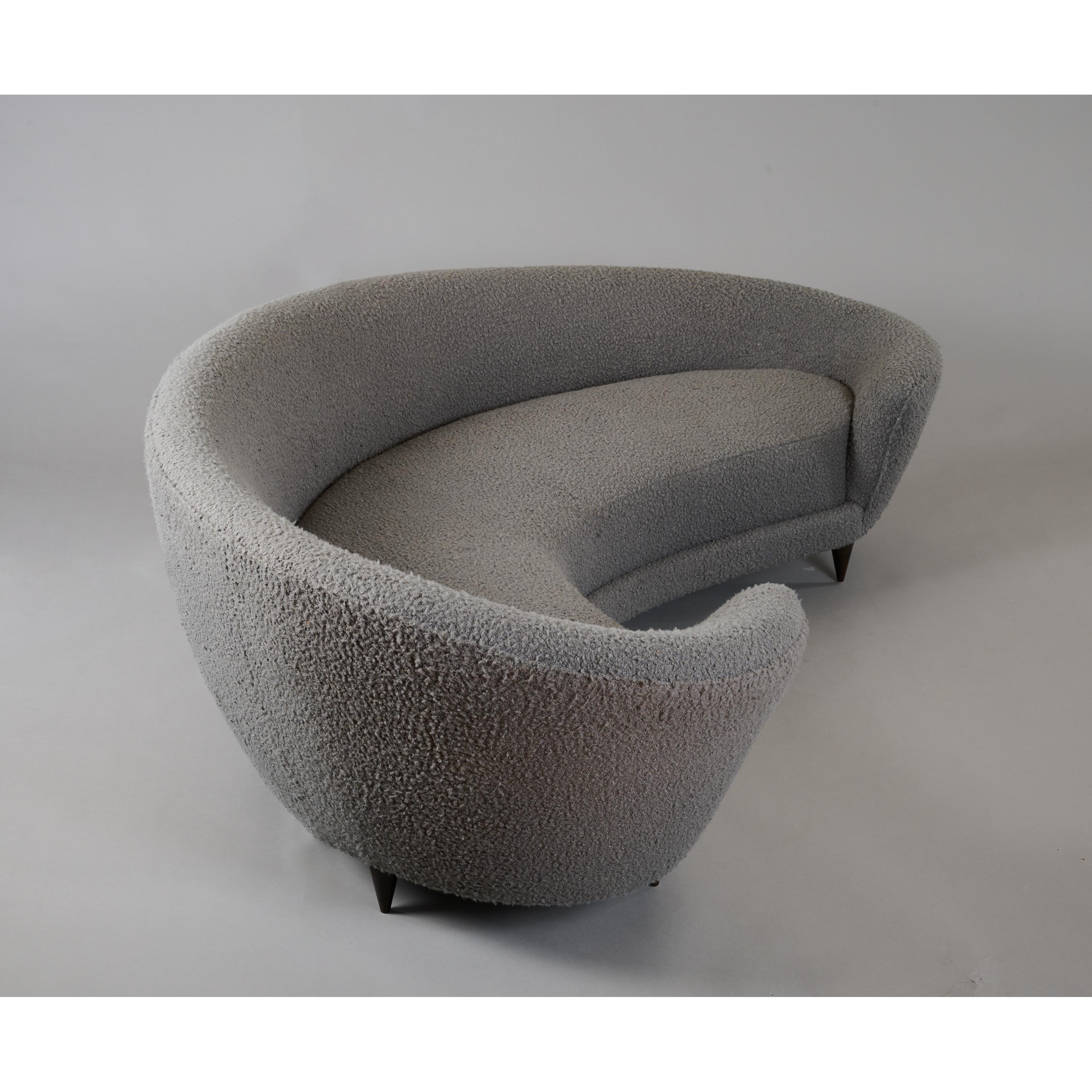 Federico Munari Large Curved Sofa in Dove Grey Boucle, Italy 1960's 6