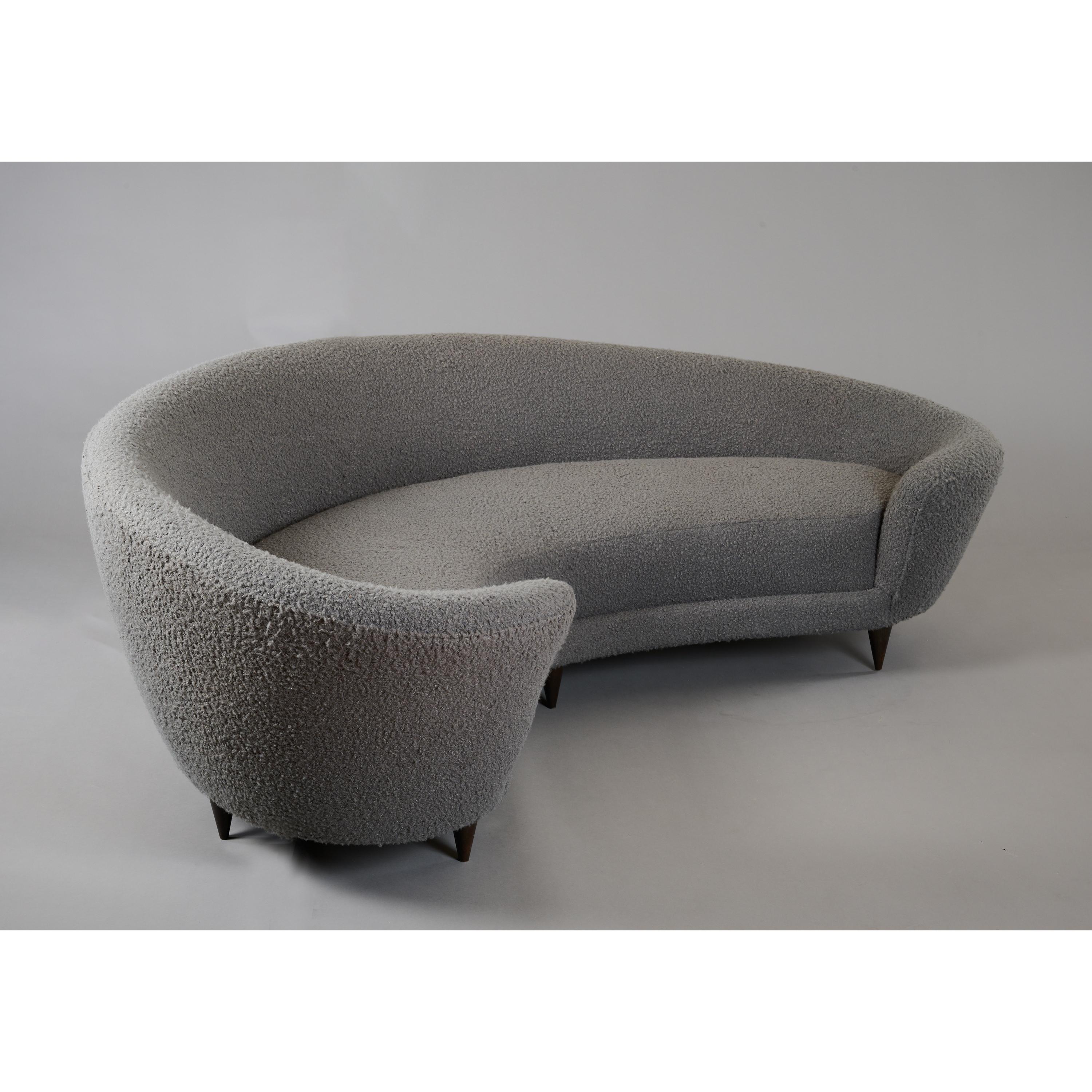 Federico Munari Large Curved Sofa in Dove Grey Boucle, Italy 1960's 7