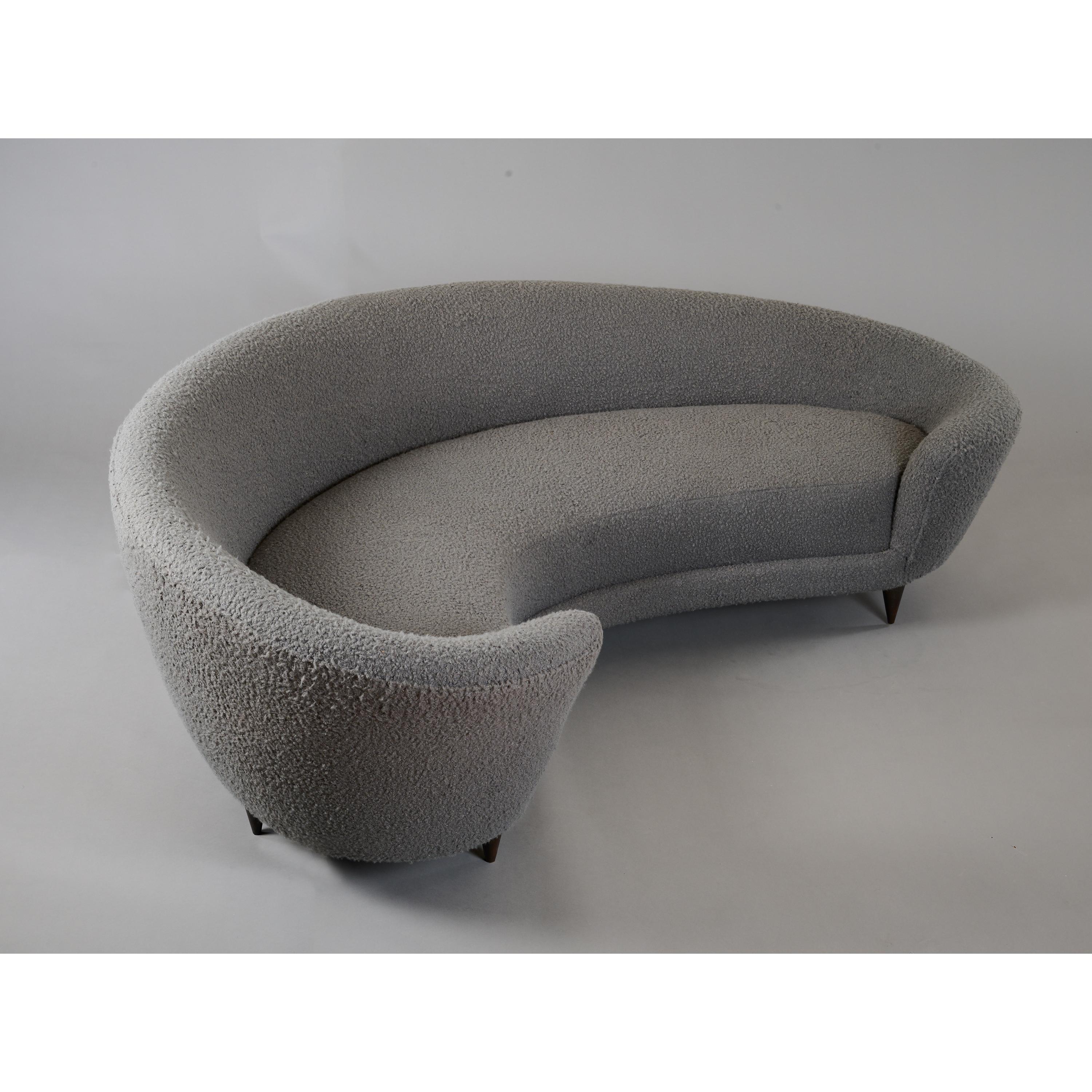 Federico Munari Large Curved Sofa in Dove Grey Boucle, Italy 1960's 8