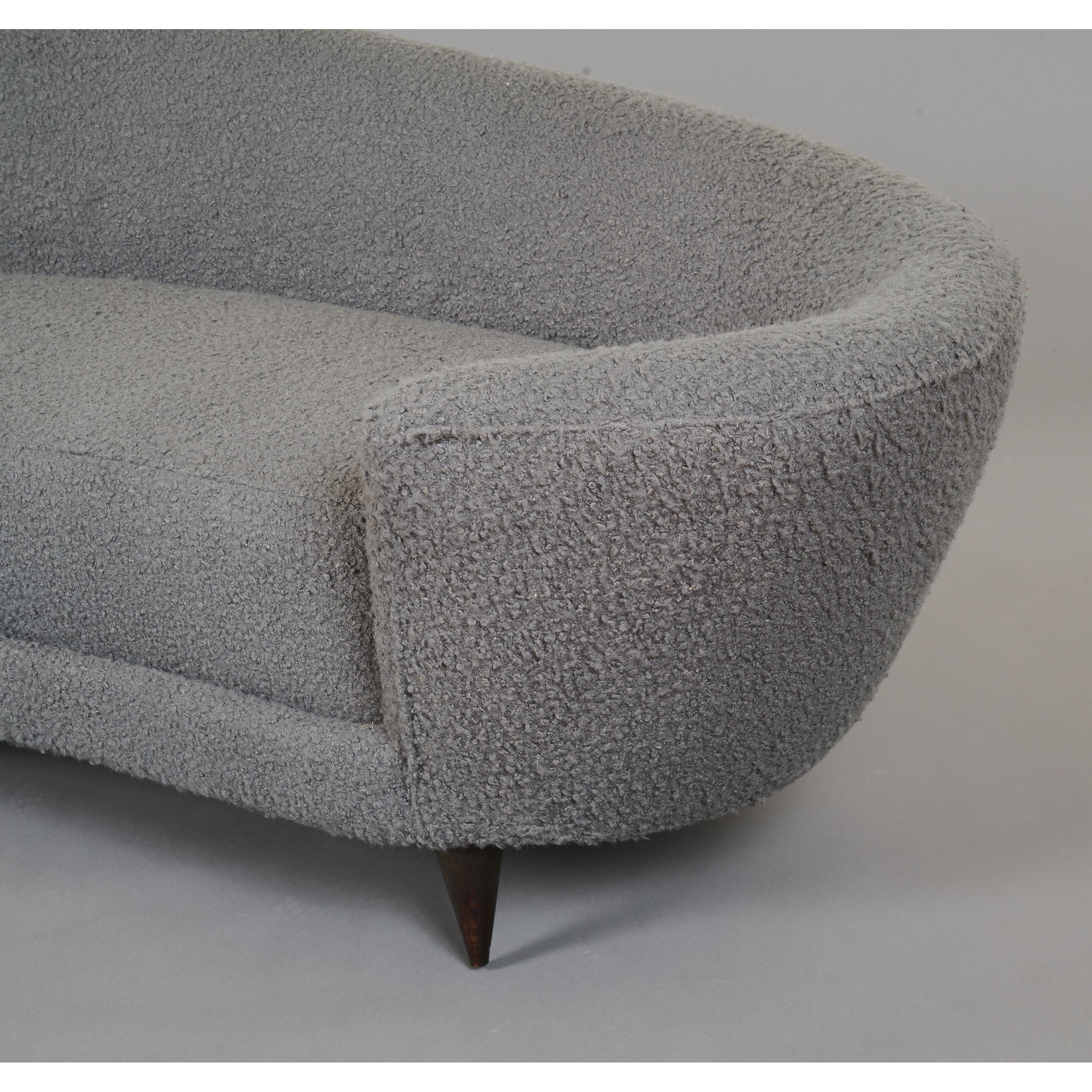 Federico Munari Large Curved Sofa in Dove Grey Boucle, Italy 1960's 11
