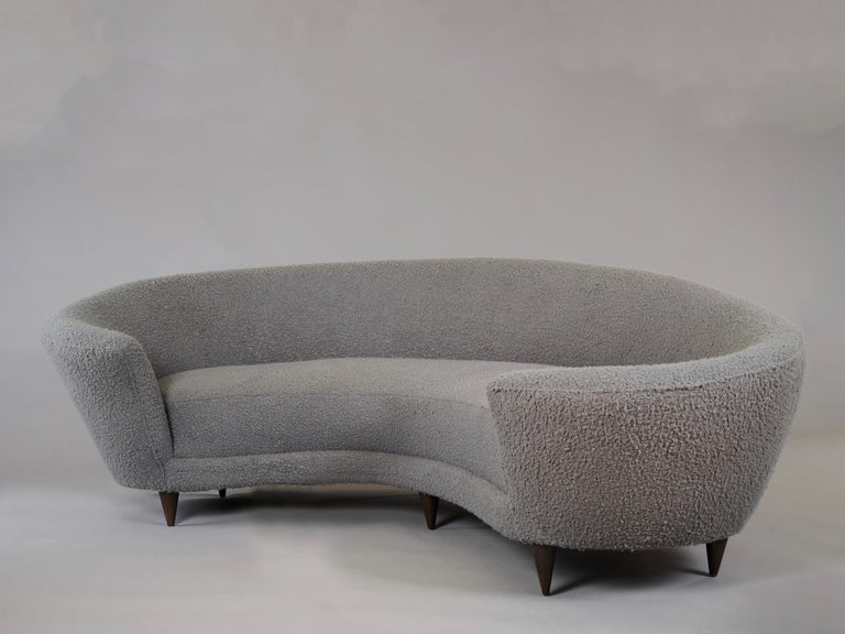 Fabric Federico Munari Large Curved Sofa in Dove Grey Boucle, Italy 1960's For Sale