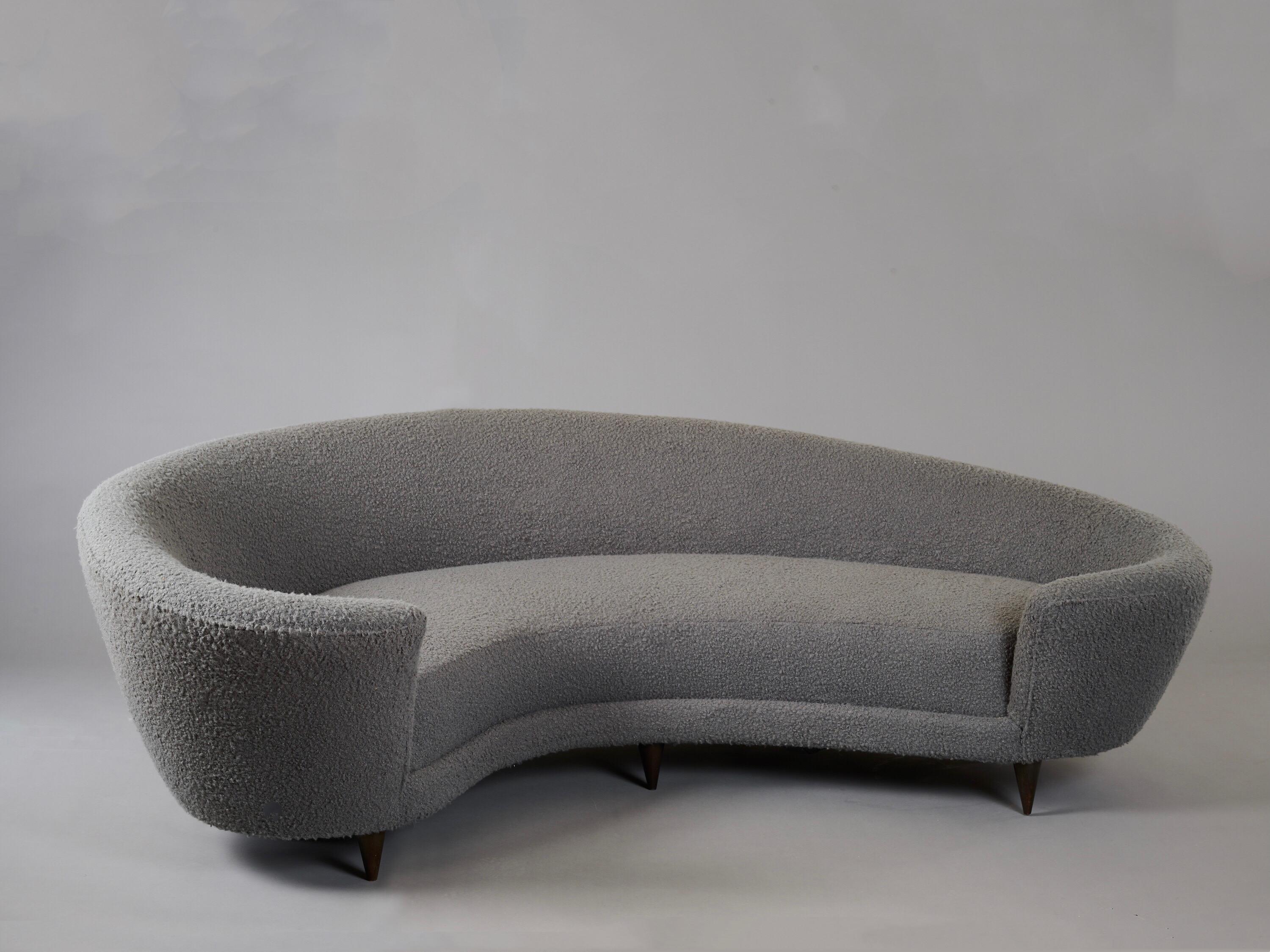 Federico Munari Large Curved Sofa in Dove Grey Boucle, Italy 1960's 9