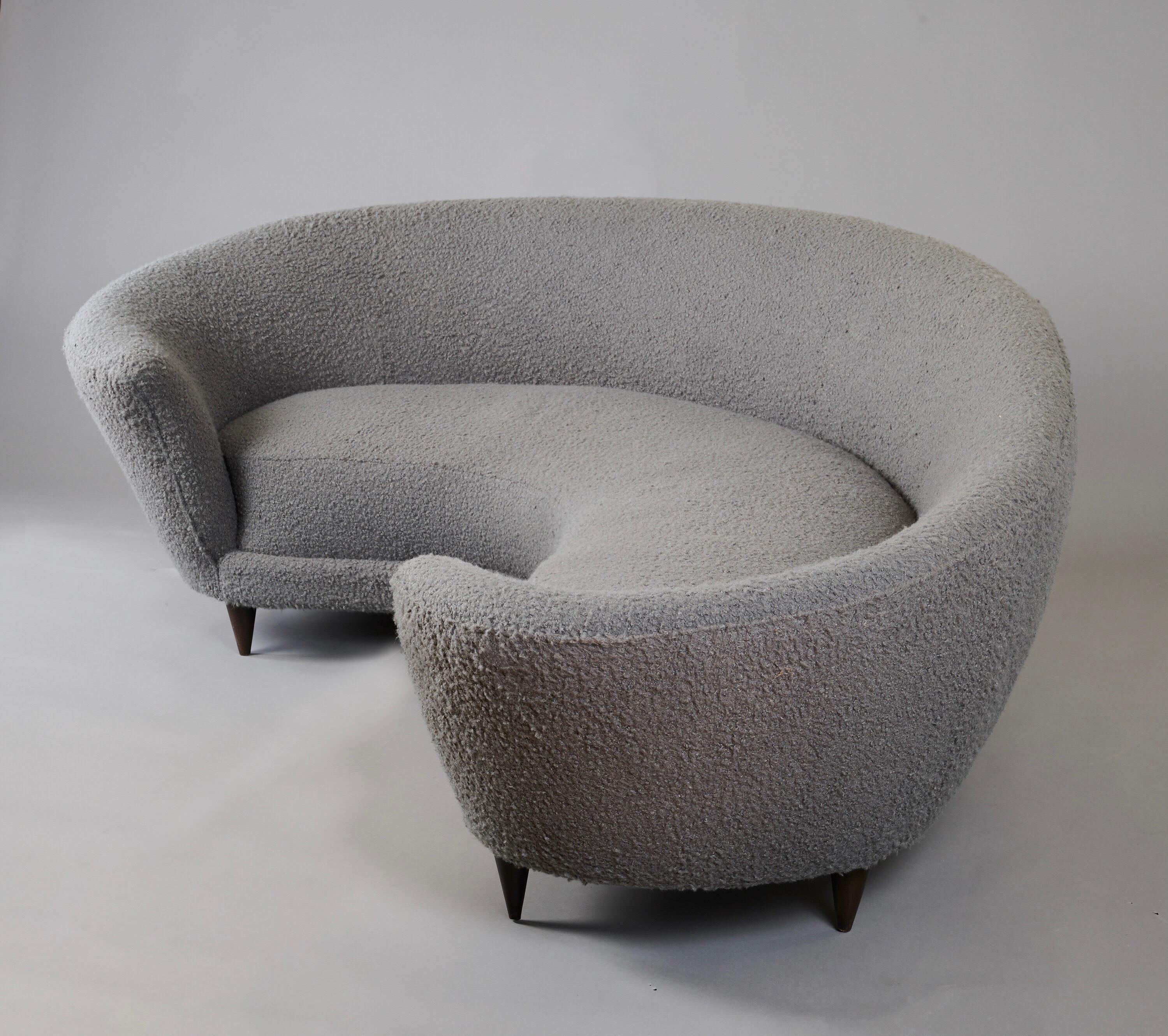 Federico Munari Large Curved Sofa in Dove Grey Boucle, Italy 1960's 2