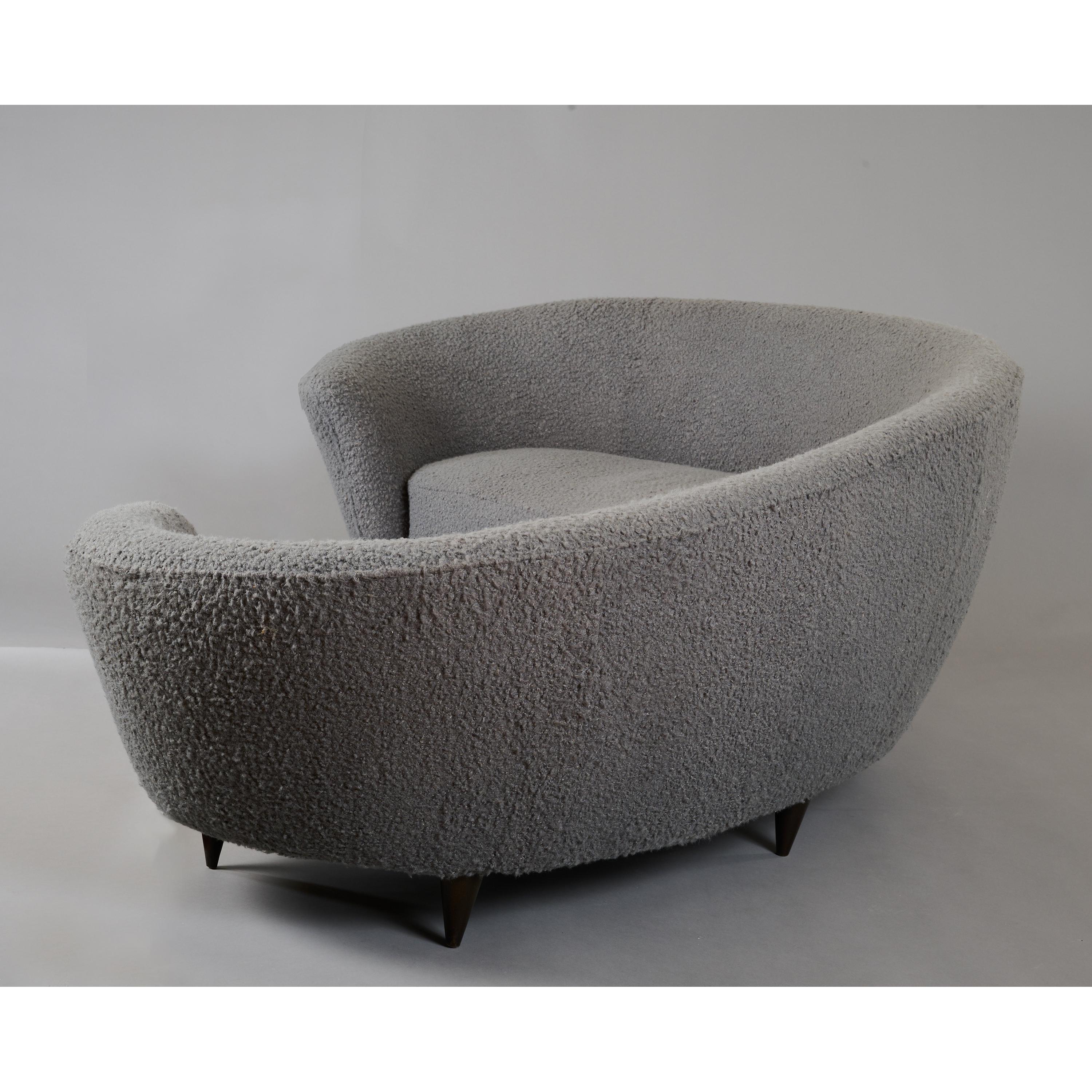 Federico Munari Large Curved Sofa in Dove Grey Boucle, Italy 1960's 3