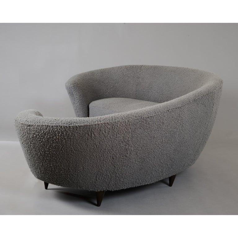 Federico Munari Large Curved Sofa in Dove Grey Boucle, Italy 1960's For Sale 3
