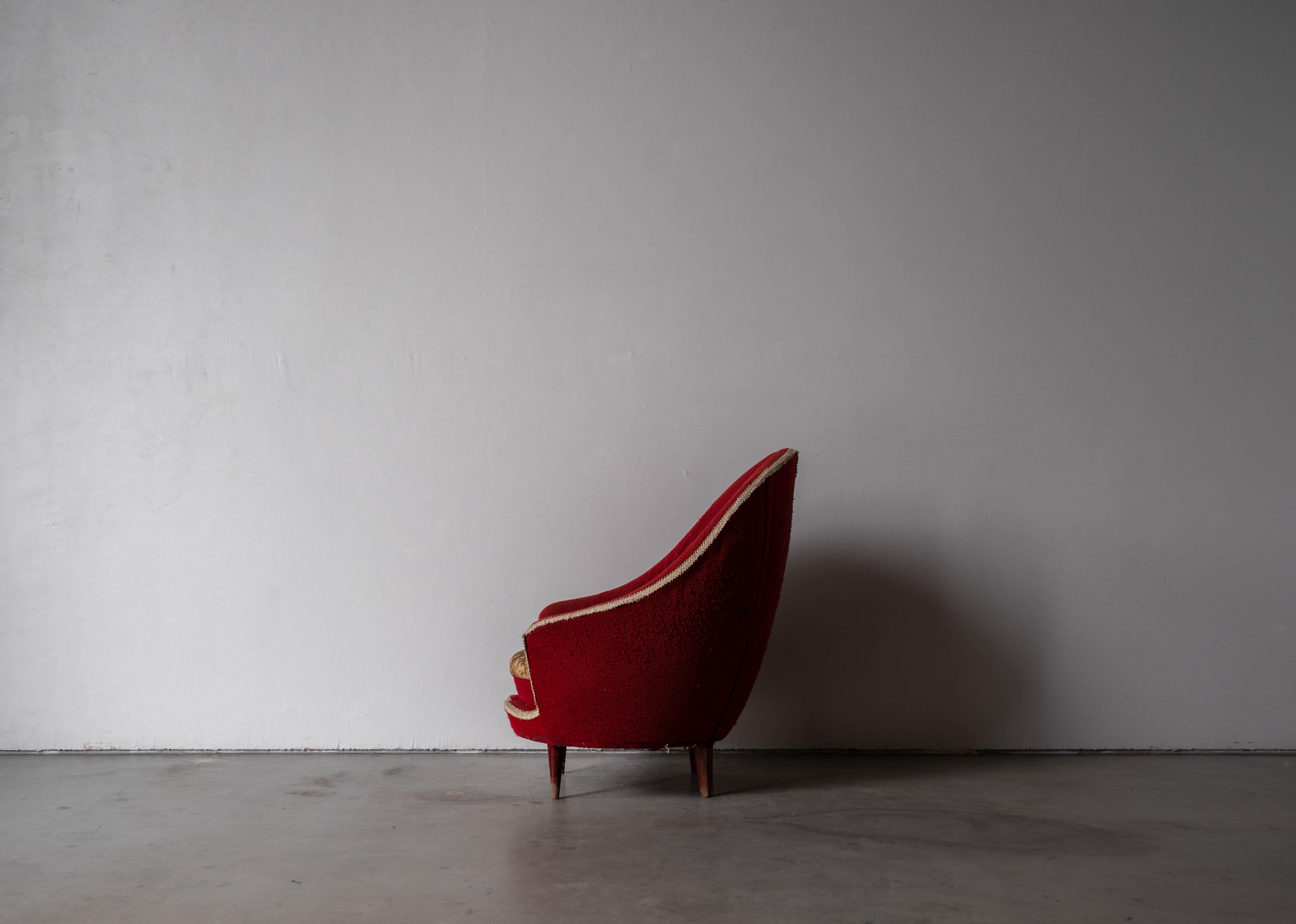 Mid-Century Modern Federico Munari, Lounge Chair, Wood, Fabric, Italy, 1950s