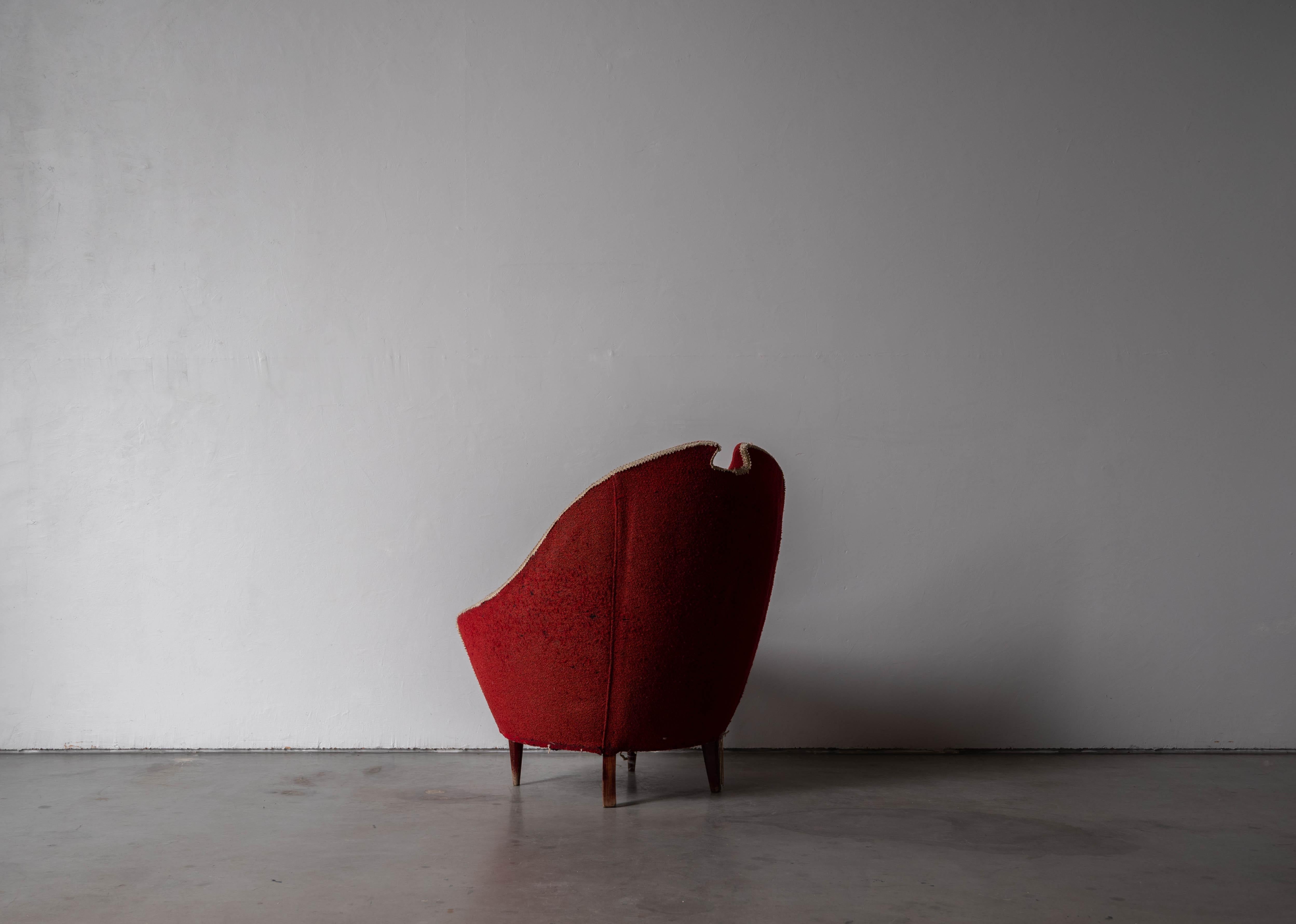 Italian Federico Munari, Lounge Chair, Wood, Fabric, Italy, 1950s