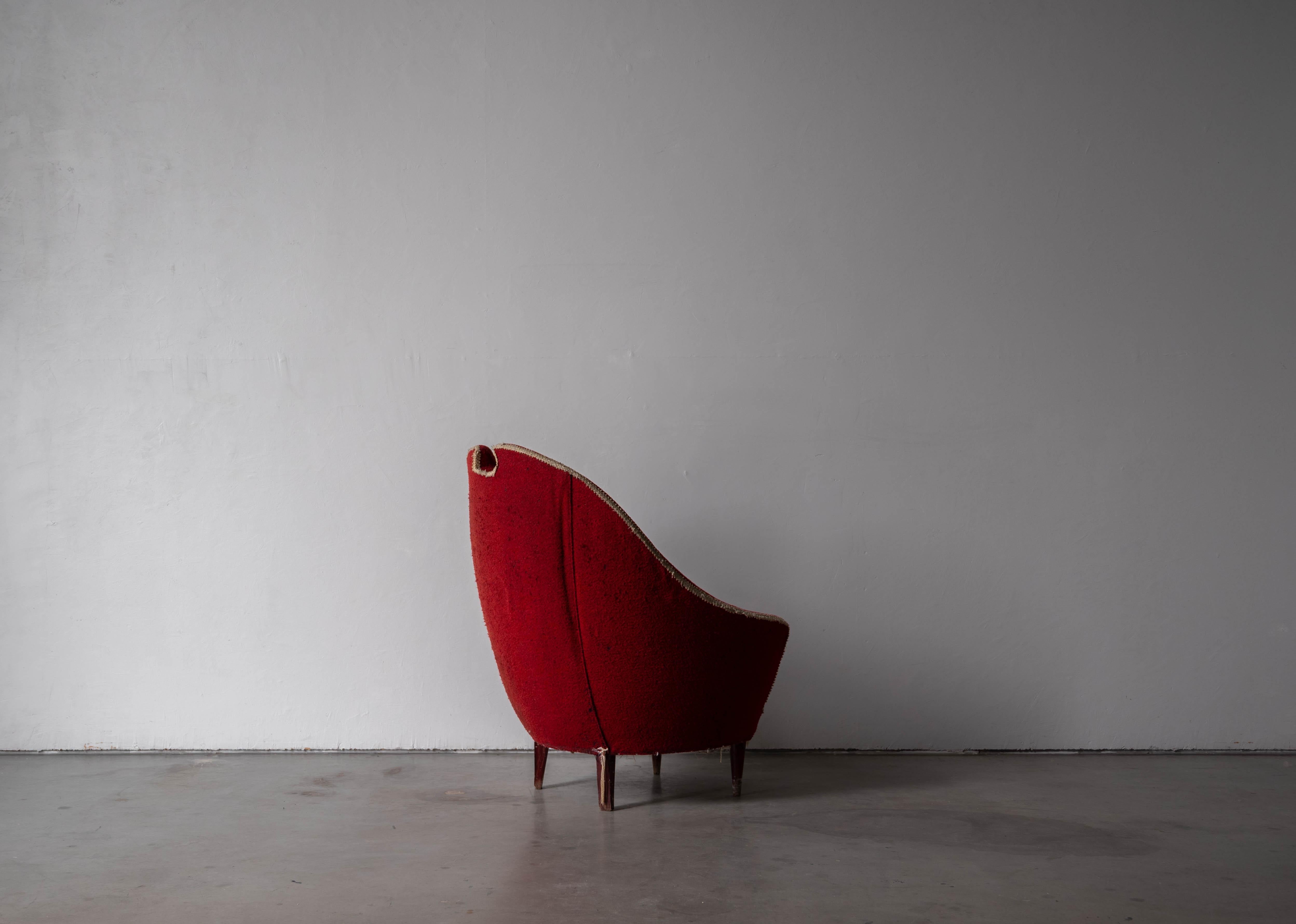 Mid-20th Century Federico Munari, Lounge Chair, Wood, Fabric, Italy, 1950s