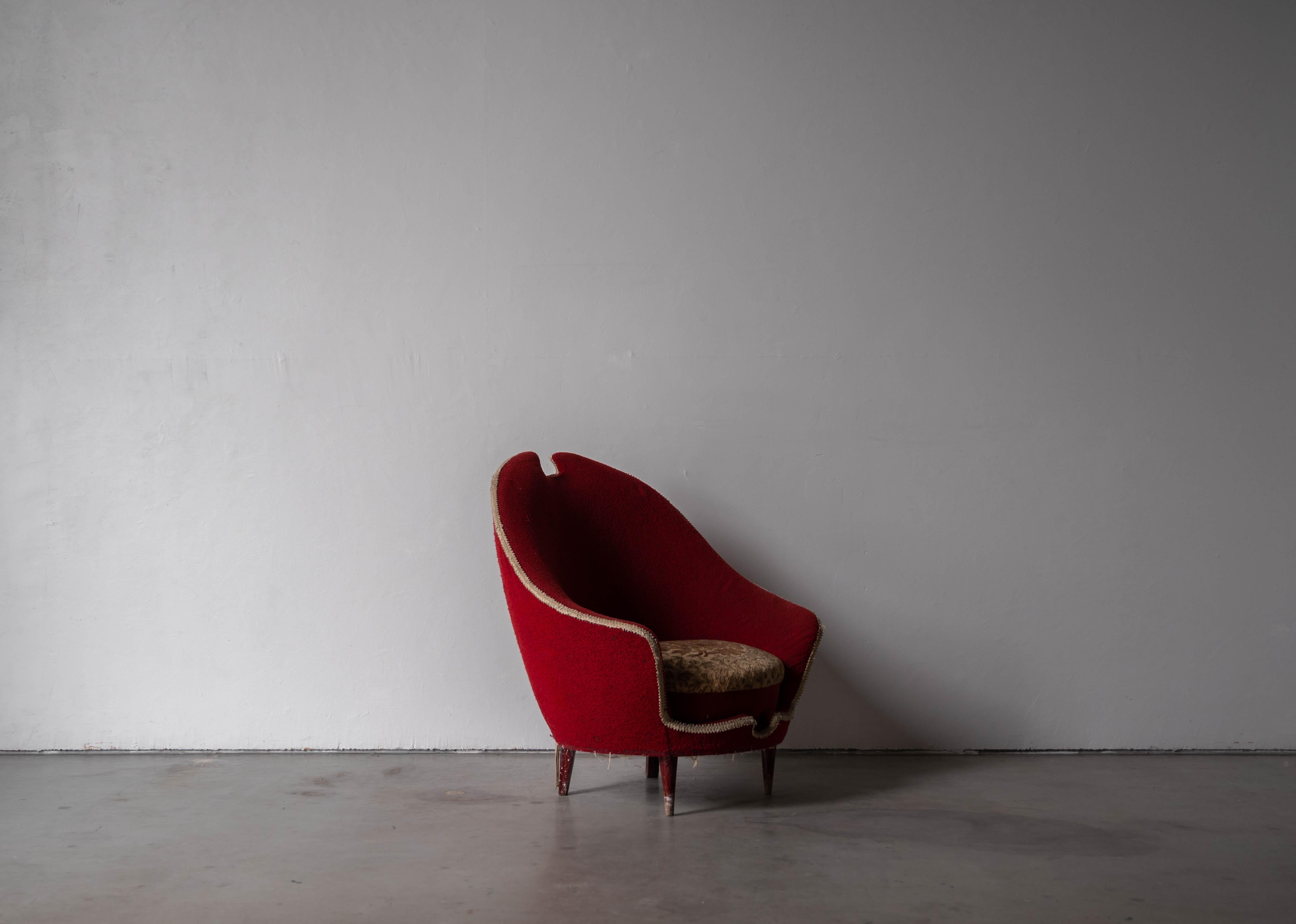 Federico Munari, Lounge Chair, Wood, Fabric, Italy, 1950s 1