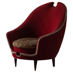 Federico Munari, Lounge Chair, Wood, Fabric, Italy, 1950s