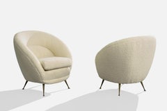Federico Munari, Lounge Chairs, Fabric, Brass, Italy, 1950s