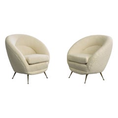 Federico Munari, Lounge Chairs, Fabric, Brass, Italy, 1950s