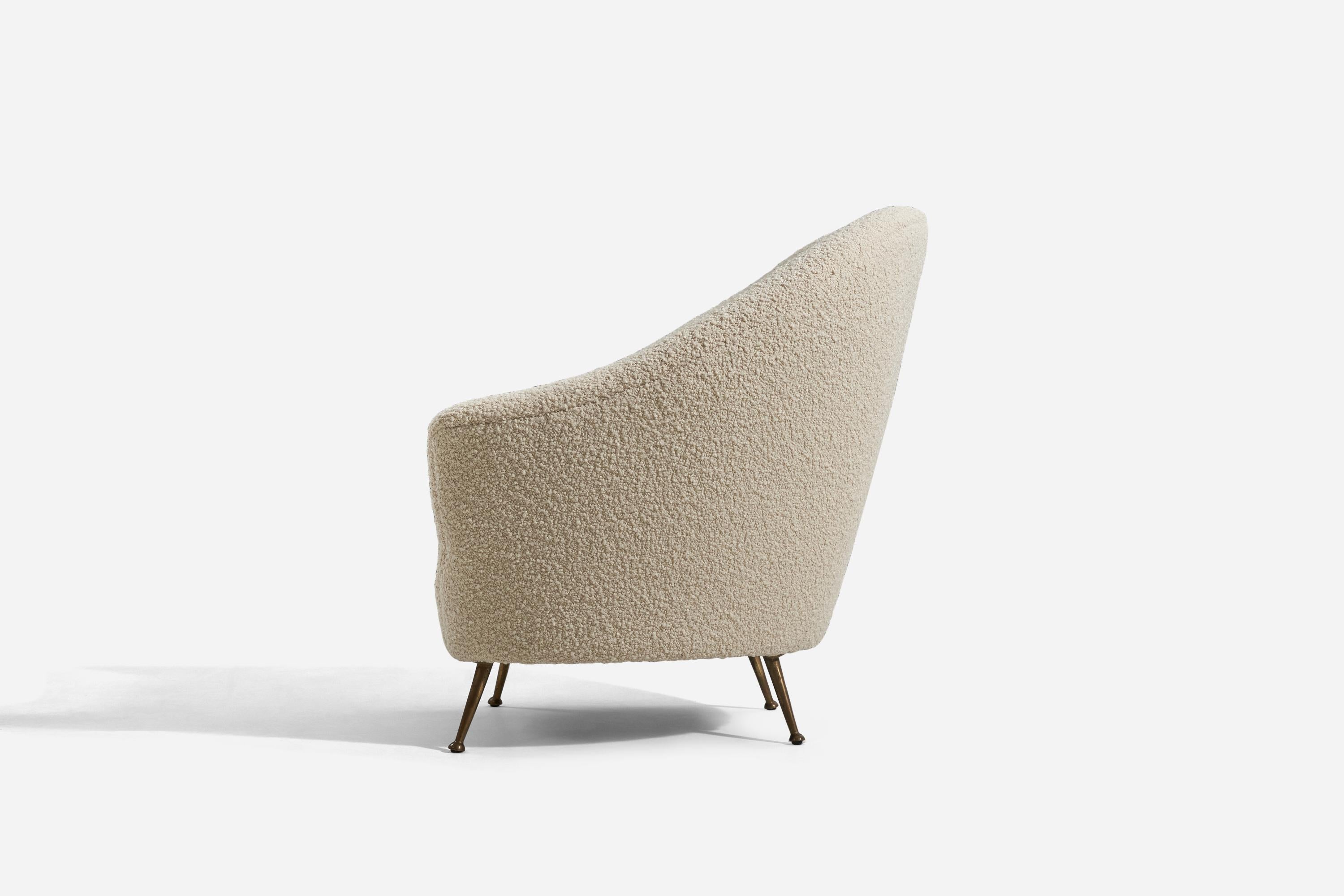 Federico Munari, Lounge Chairs, White Fabric, Brass, Italy, 1950s 1