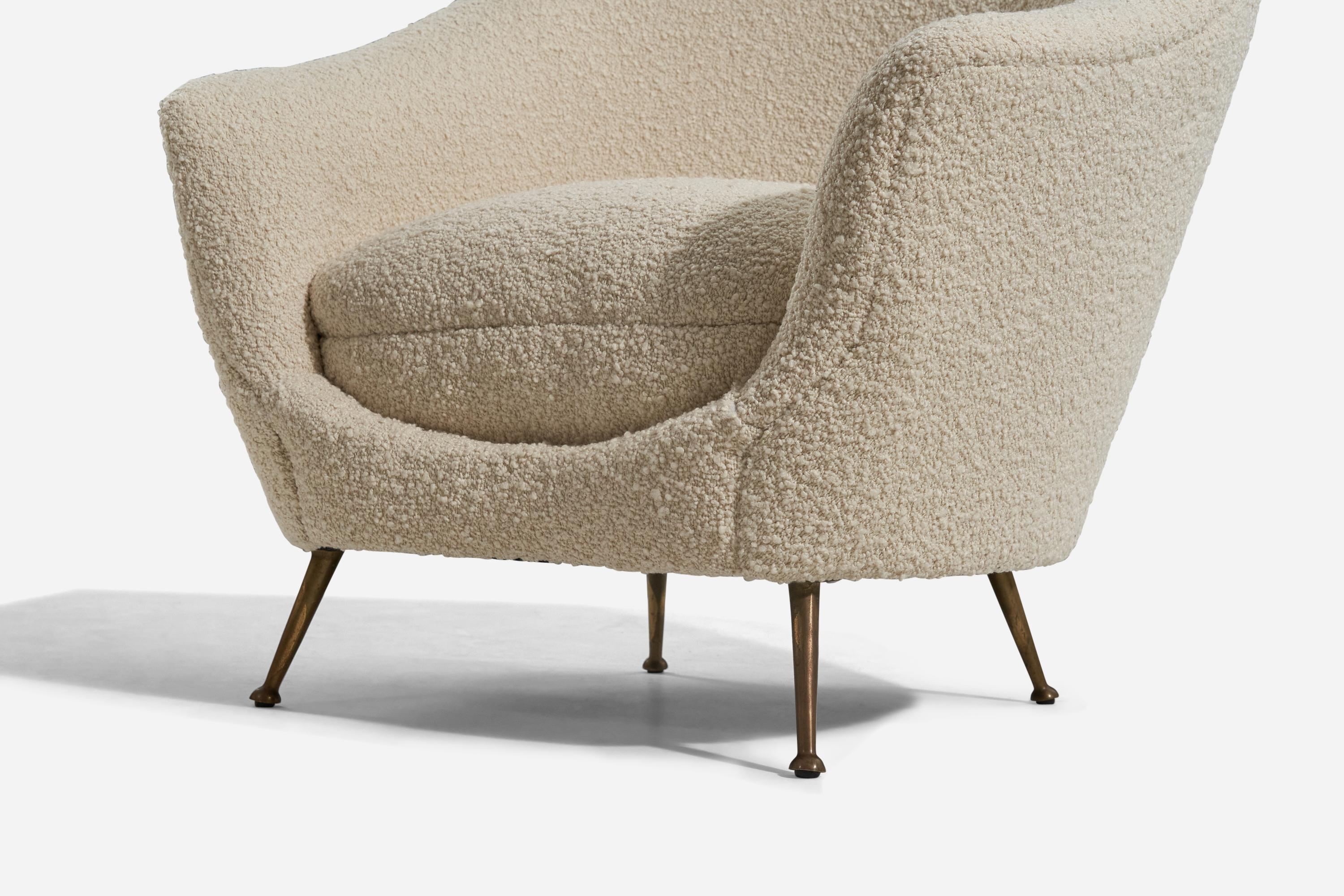 Federico Munari, Lounge Chairs, White Fabric, Brass, Italy, 1950s 2