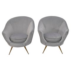 Federico Munari Mid-Century Modern Italian Velvet Two Armchairs, 1950s