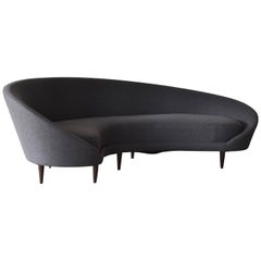 Federico Munari, Organic / Curved Sofa, Grey Wool Fabric, Italy, 1950s