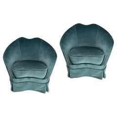 Federico Munari, Original Pair of Armchairs, Blue Velvet, First Edition