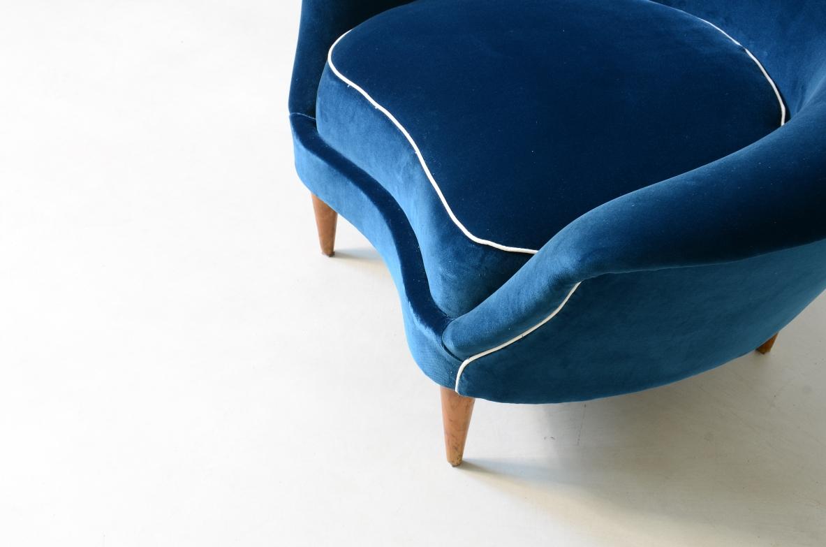 20th Century Federico Munari, Pair of Armchairs Upholstered in Velvet and Cotton