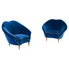 Federico Munari, Pair of Armchairs Upholstered in Velvet and Cotton