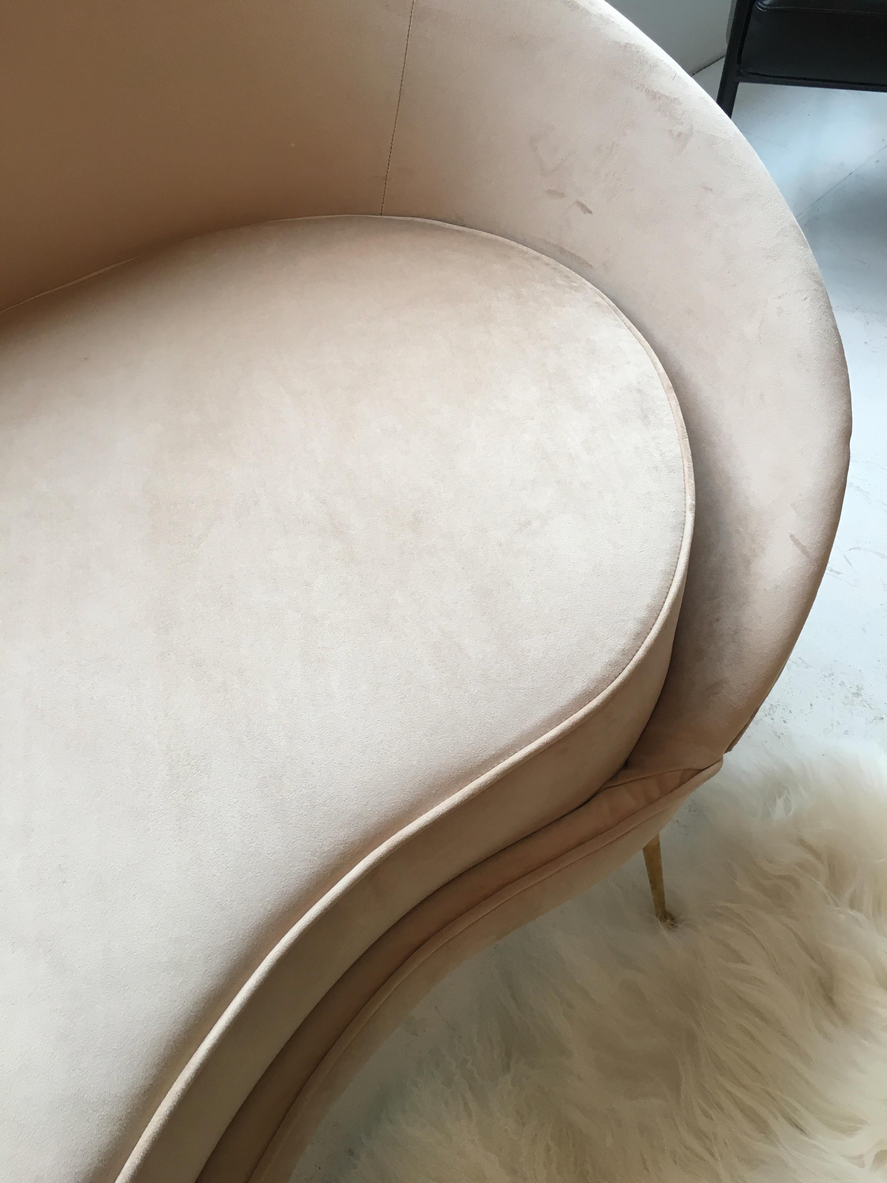Federico Munari StyIe Italian Velvet Upholstered Curved Sofa with Brass Legs 9