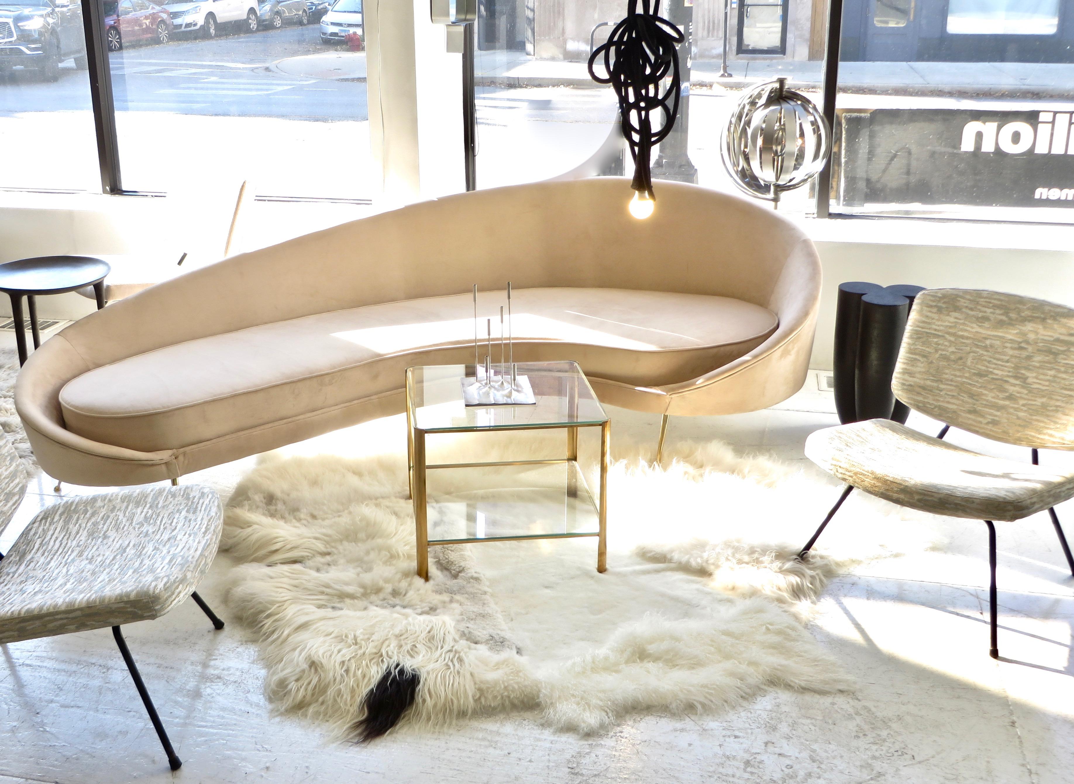 Federico Munari StyIe Italian Velvet Upholstered Curved Sofa with Brass Legs 10