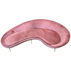 Federico Munari StyIe Italian Velvet Upholstered Curved Sofa with Brass Legs