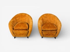 Federico Munari Style, Lounge Chairs, Fabric, Ebonized Wood, Italy, 1960s