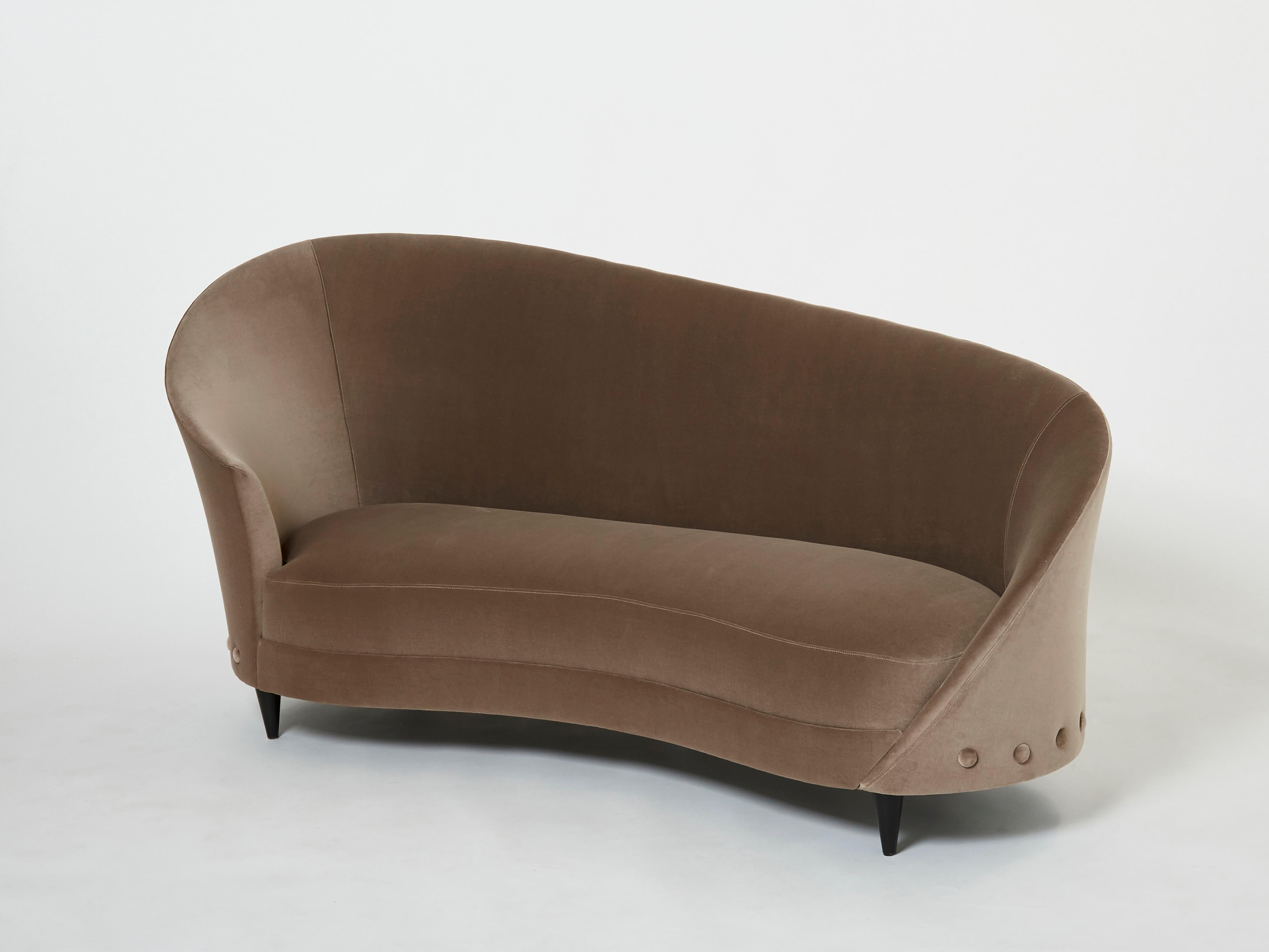 Italian Federico Munari Velvet Rounded Meridienne Sofa, 1960s For Sale