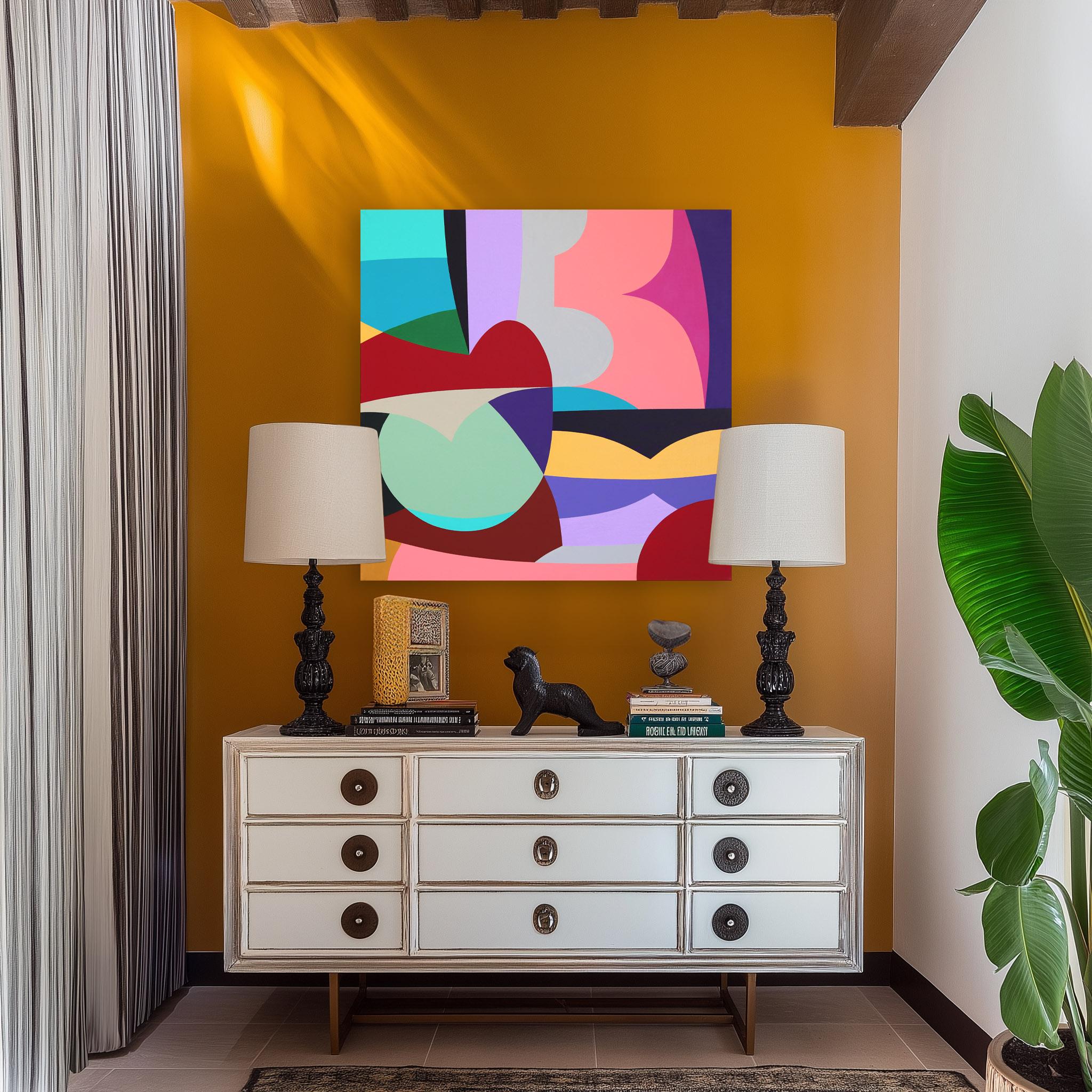 Ares - Original Abstract Vibrant Colorful Geometric Shape Painting on Canvas For Sale 3