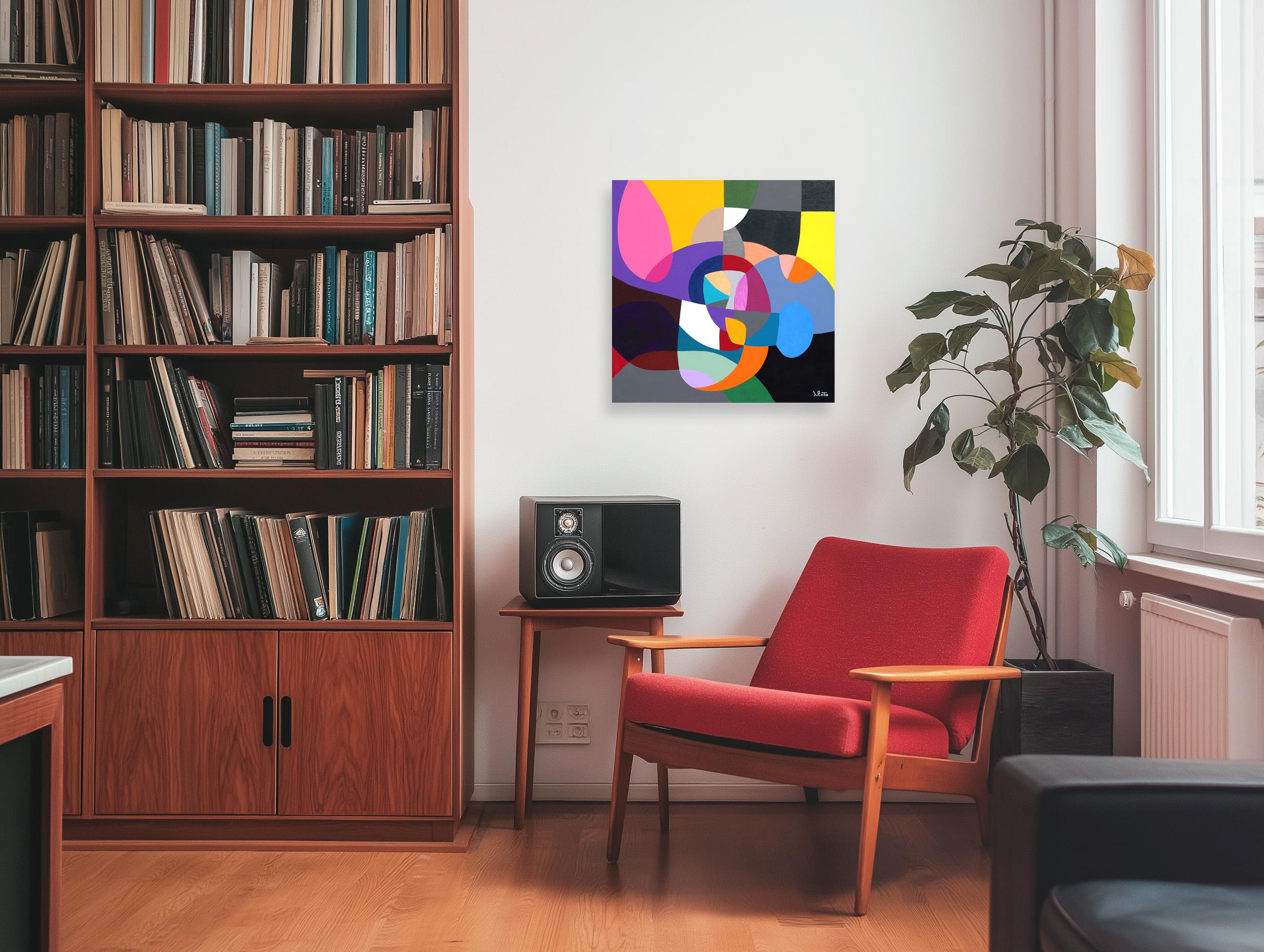 Armocromia - Original Abstract Colorful Geometric Acrylic Painting on Canvas - Purple Abstract Painting by Federico Pinto Schmid