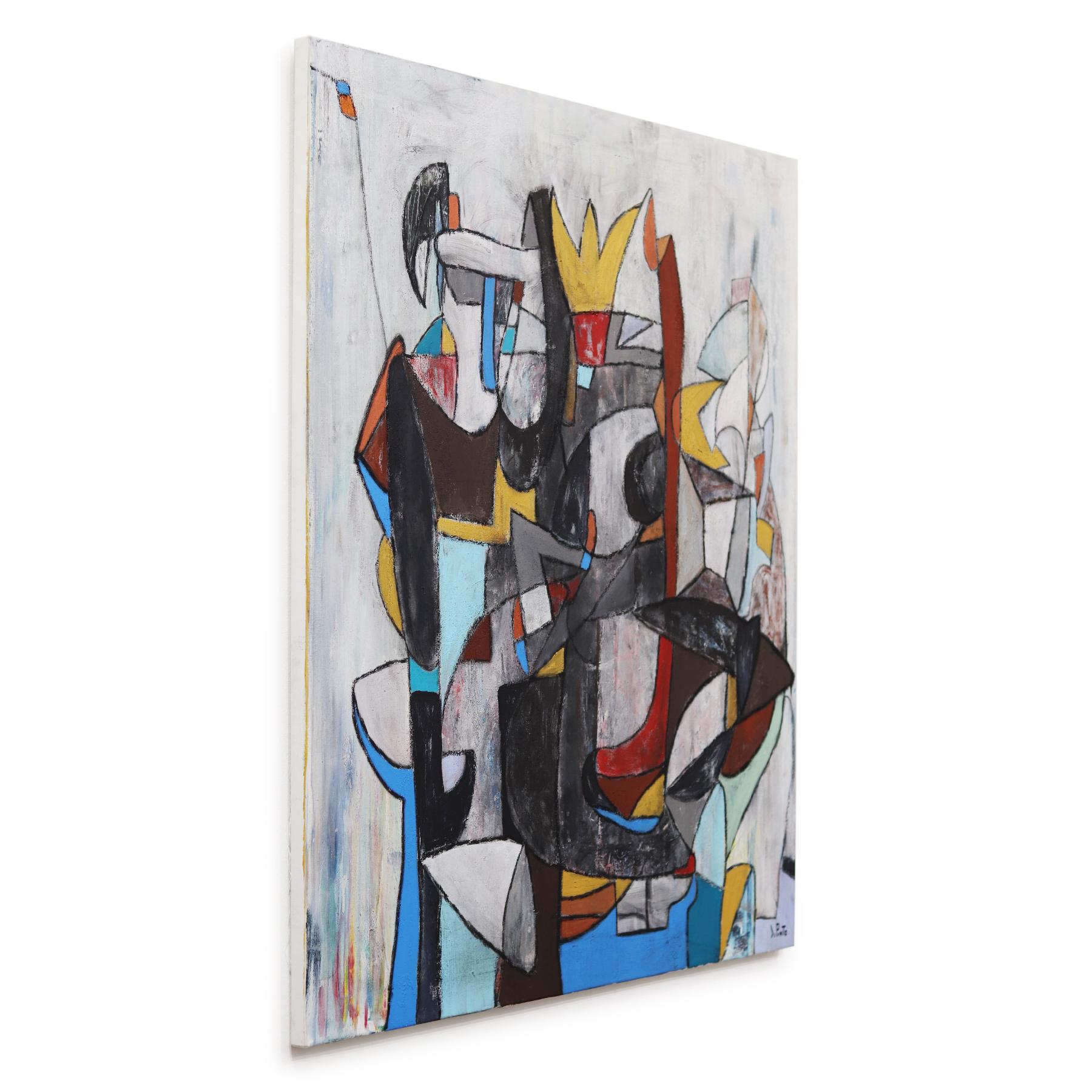 Chevaux de décembre -  Oeuvre d'art cubiste abstraite originale sur toile en vente 1