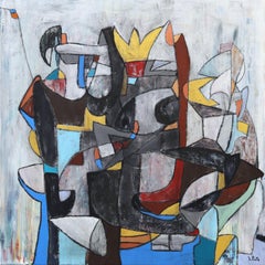 Chevaux de décembre -  Oeuvre d'art cubiste abstraite originale sur toile