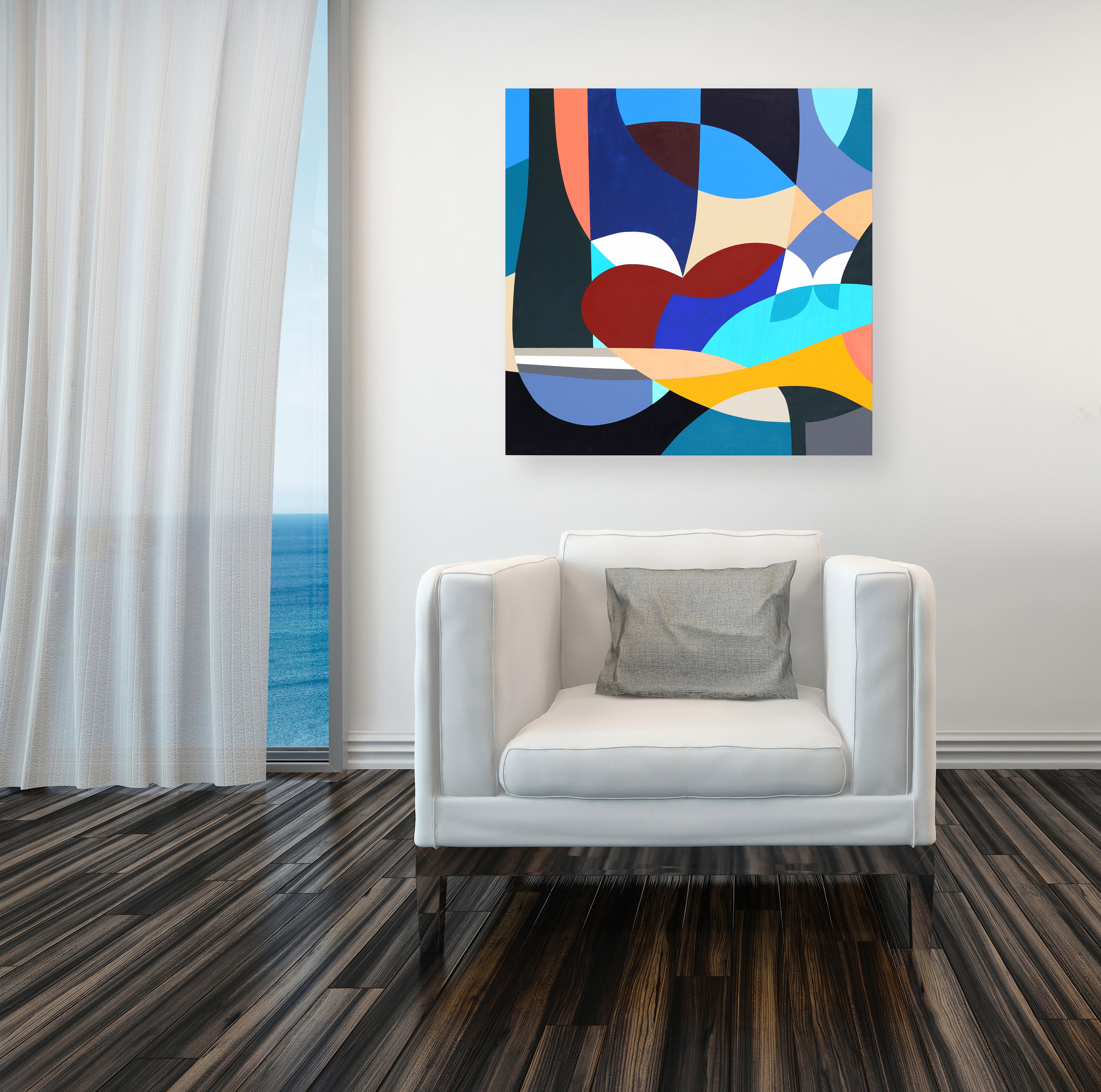 Elefante - Original Abstract Vibrant Cool Tone Geometric Painting on Canvas - Contemporary Art by Federico Pinto Schmid
