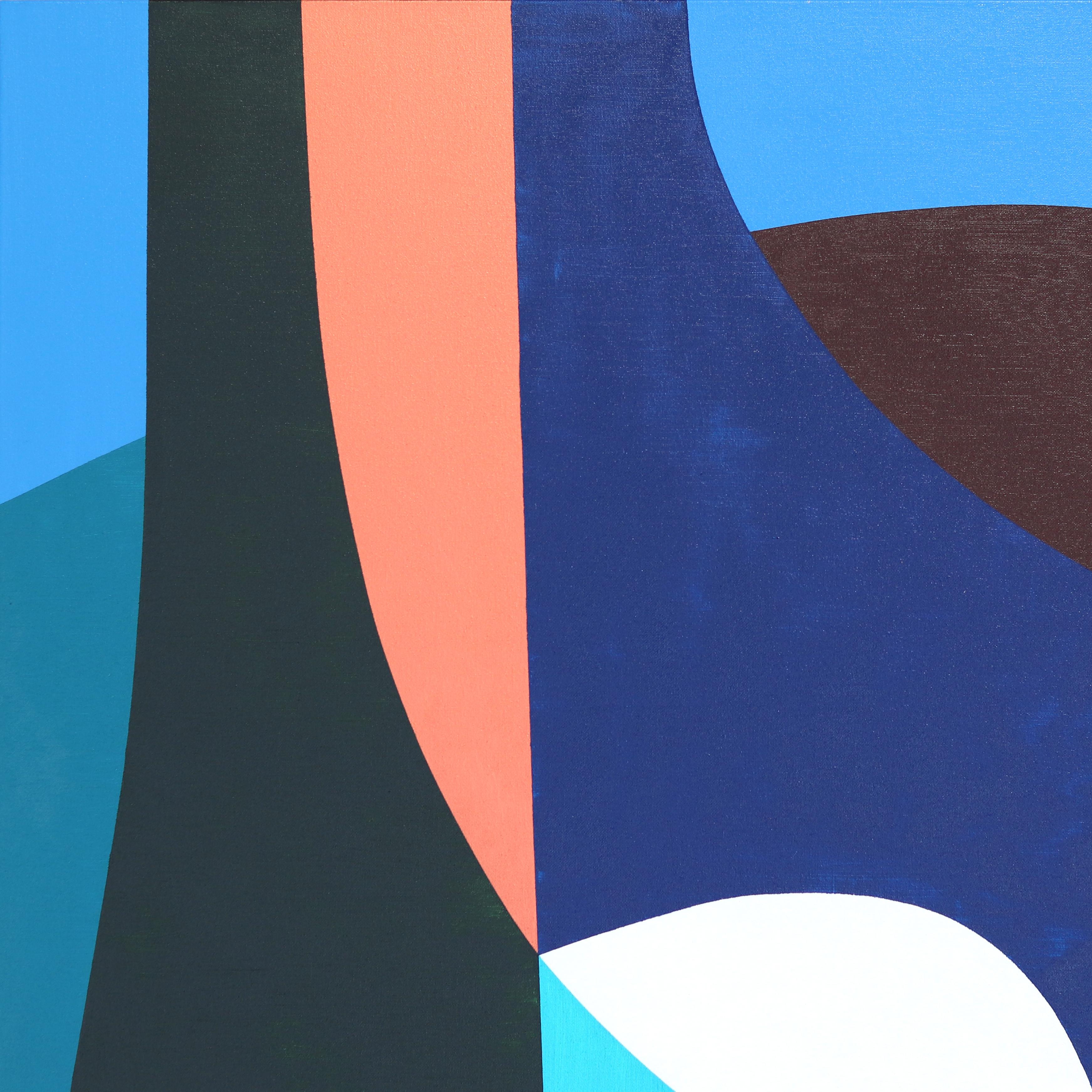Elefante - Original Abstract Vibrant Cool Tone Geometric Painting on Canvas For Sale 2