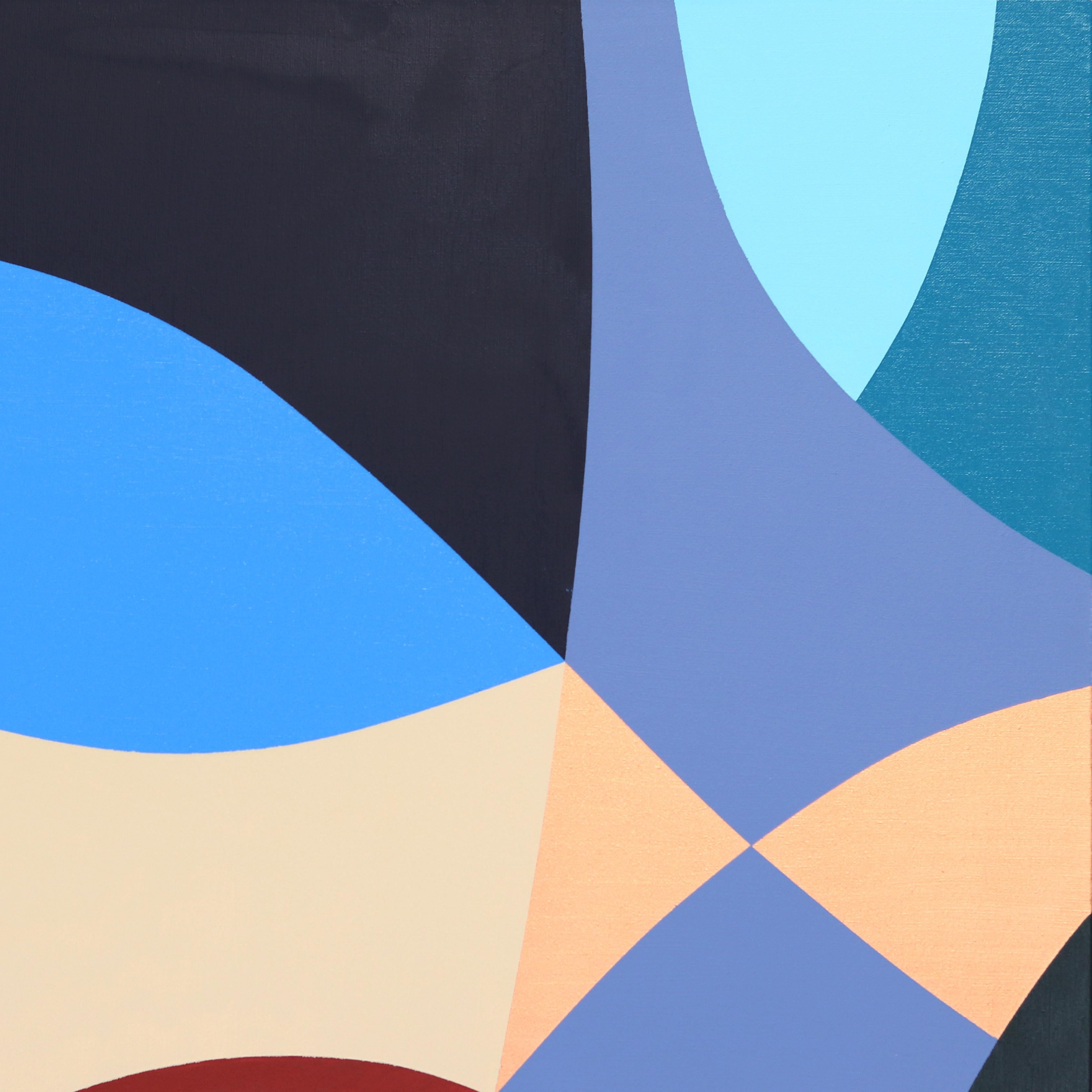 Elefante - Original Abstract Vibrant Cool Tone Geometric Painting on Canvas For Sale 5