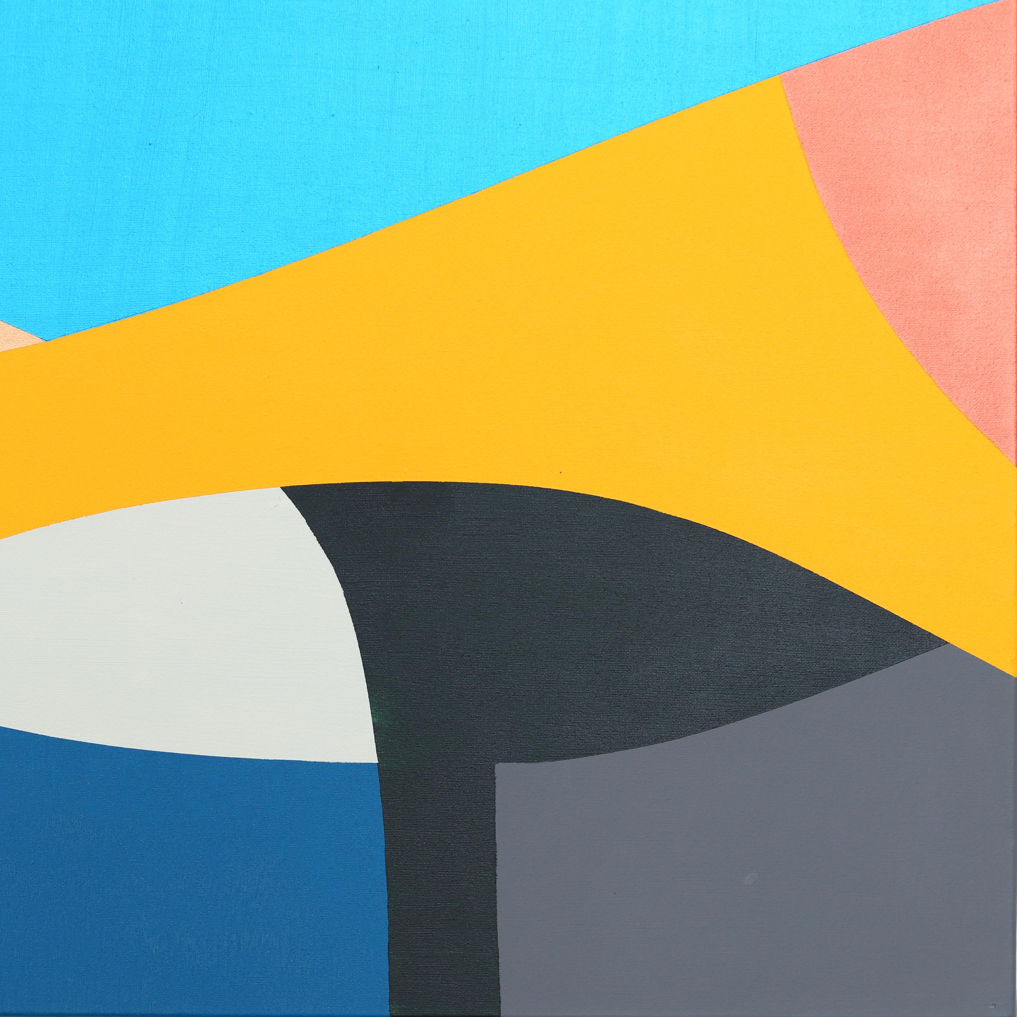 Elefante - Original Abstract Vibrant Cool Tone Geometric Painting on Canvas For Sale 6
