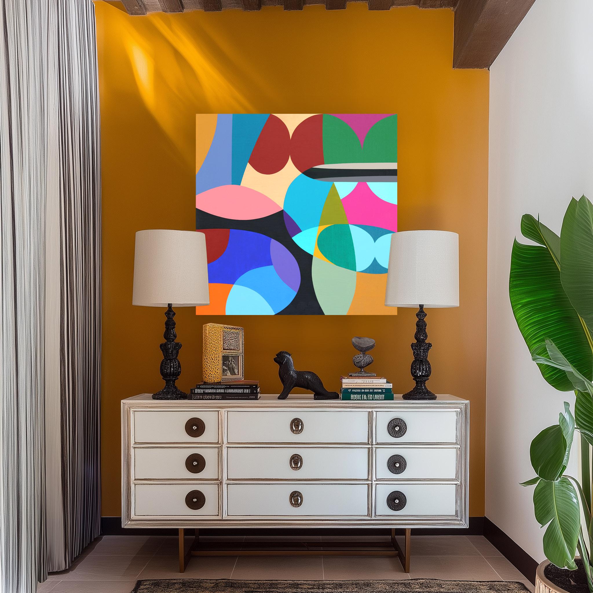 Equilibrio - Original Abstract Colorful Geometric Acrylic Painting on Canvas - Gray Abstract Painting by Federico Pinto Schmid