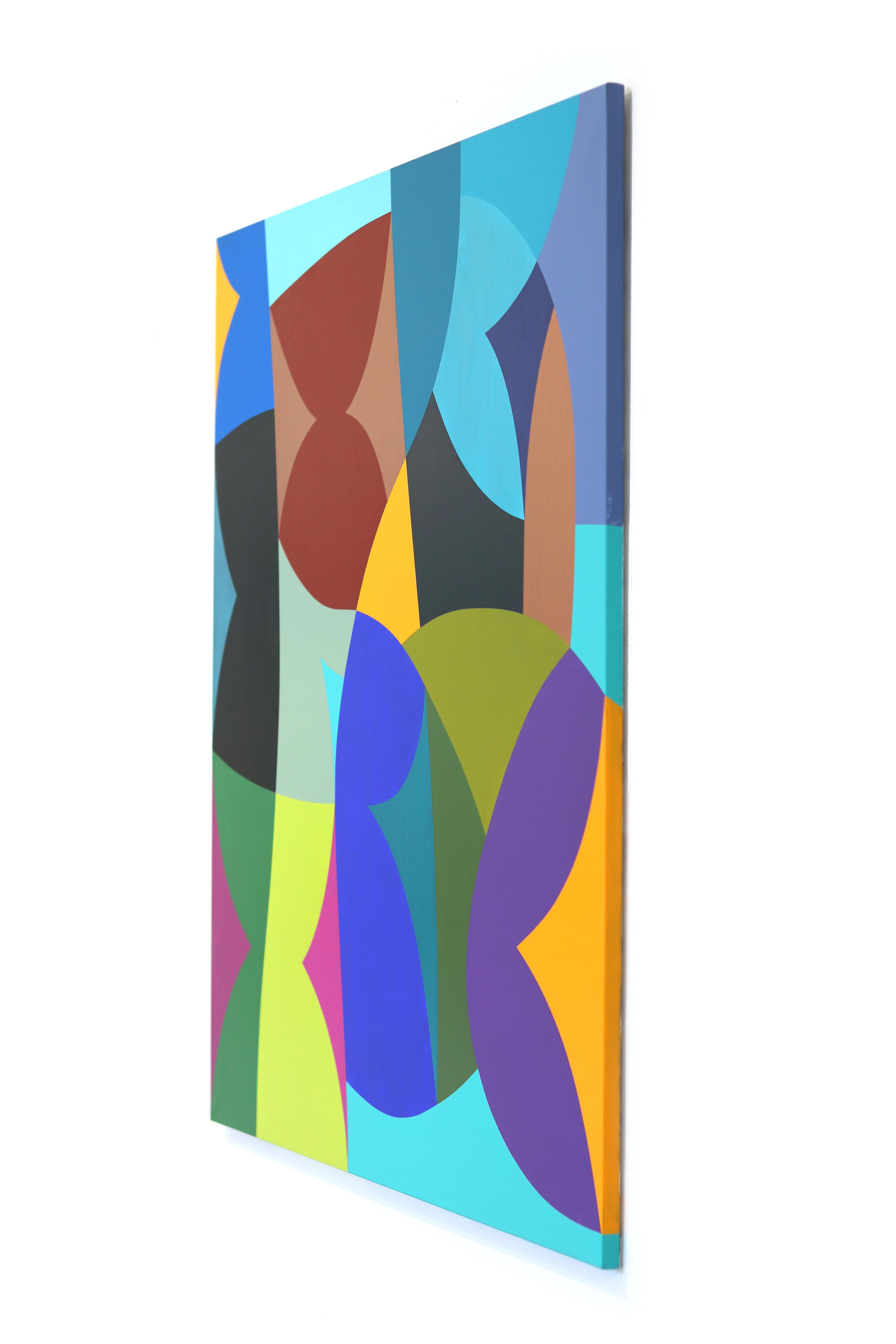 Farfalle - Original Abstract Vibrant Colorful Geometric Shape Painting on Canvas For Sale 1