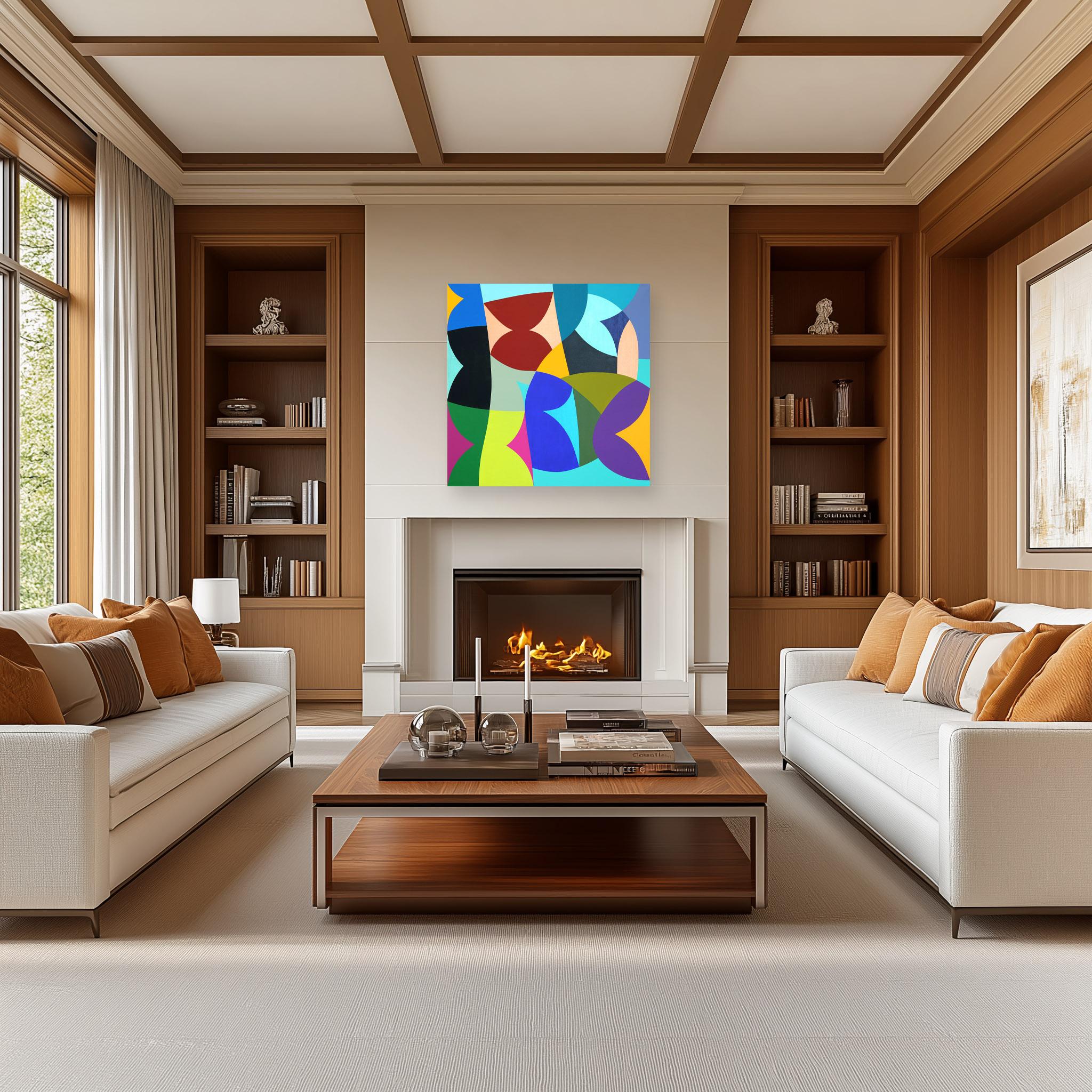 Farfalle - Original Abstract Vibrant Colorful Geometric Shape Painting on Canvas For Sale 3