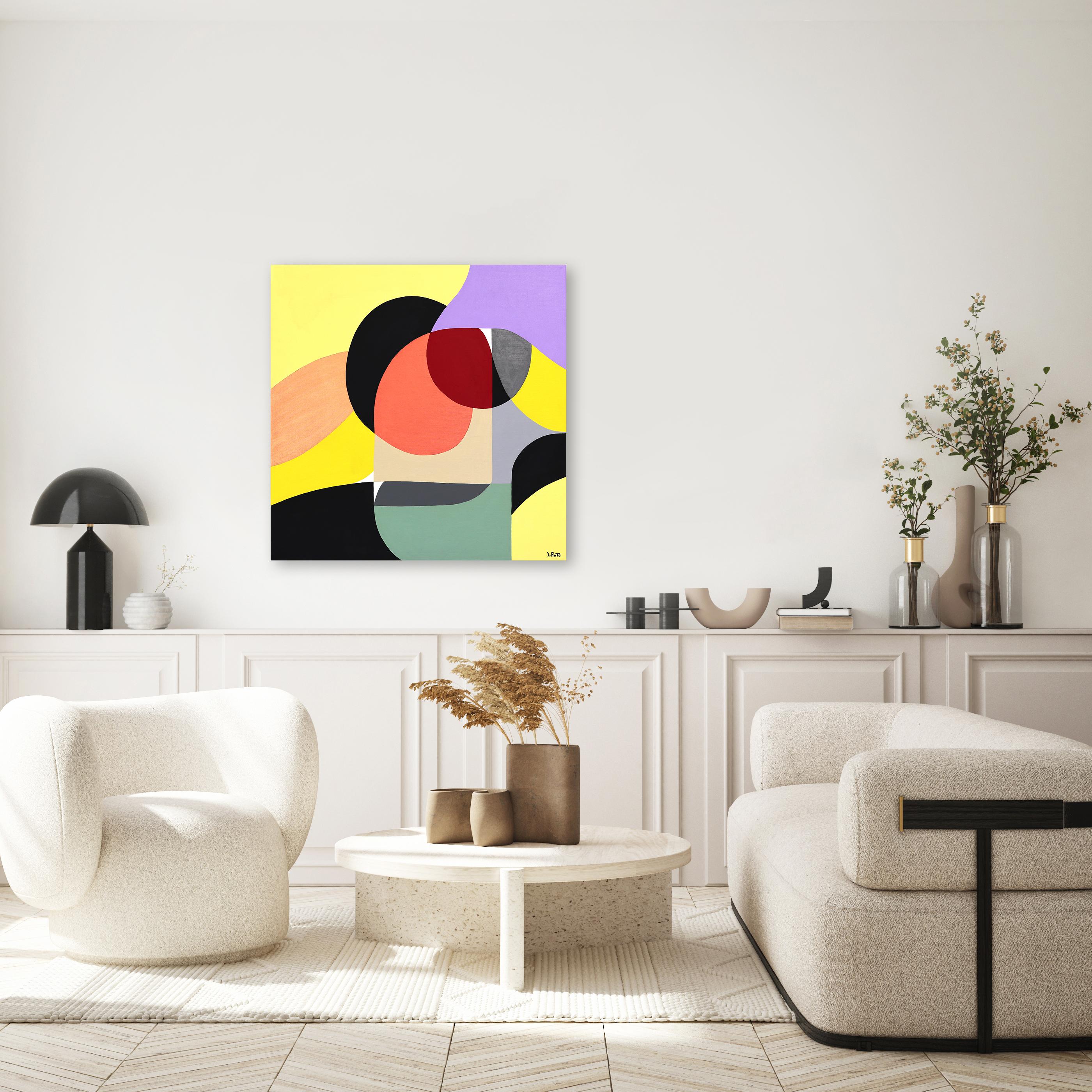 Intesa 2 - Original Abstract Vibrant Colorful Geometric Artwork on Canvas For Sale 1