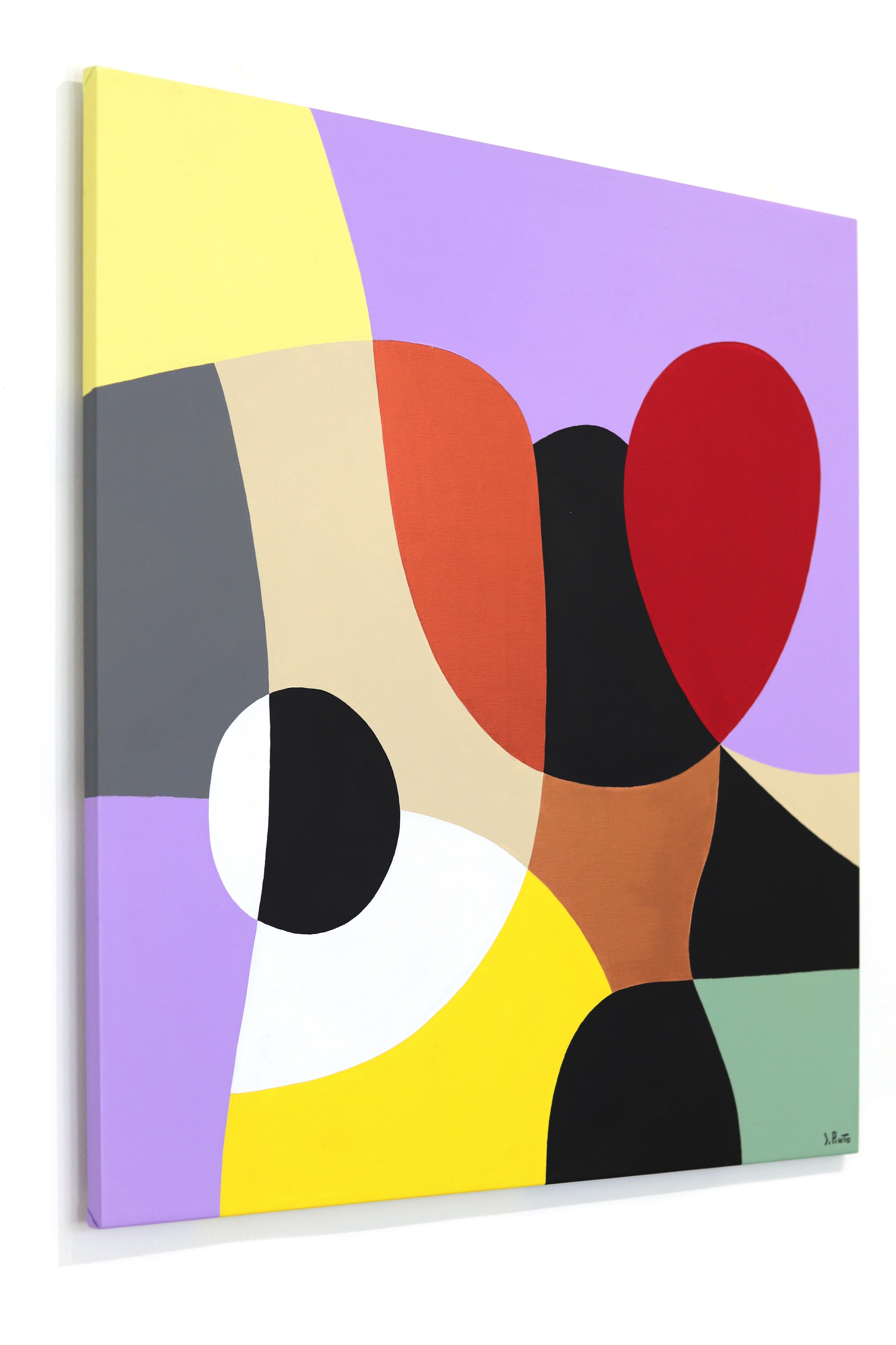 Intesa 4 - Original Abstraktes, lebhaftes, farbenfrohes, geometrisches Kunstwerk auf Leinwand (Beige), Abstract Painting, von Federico Pinto Schmid