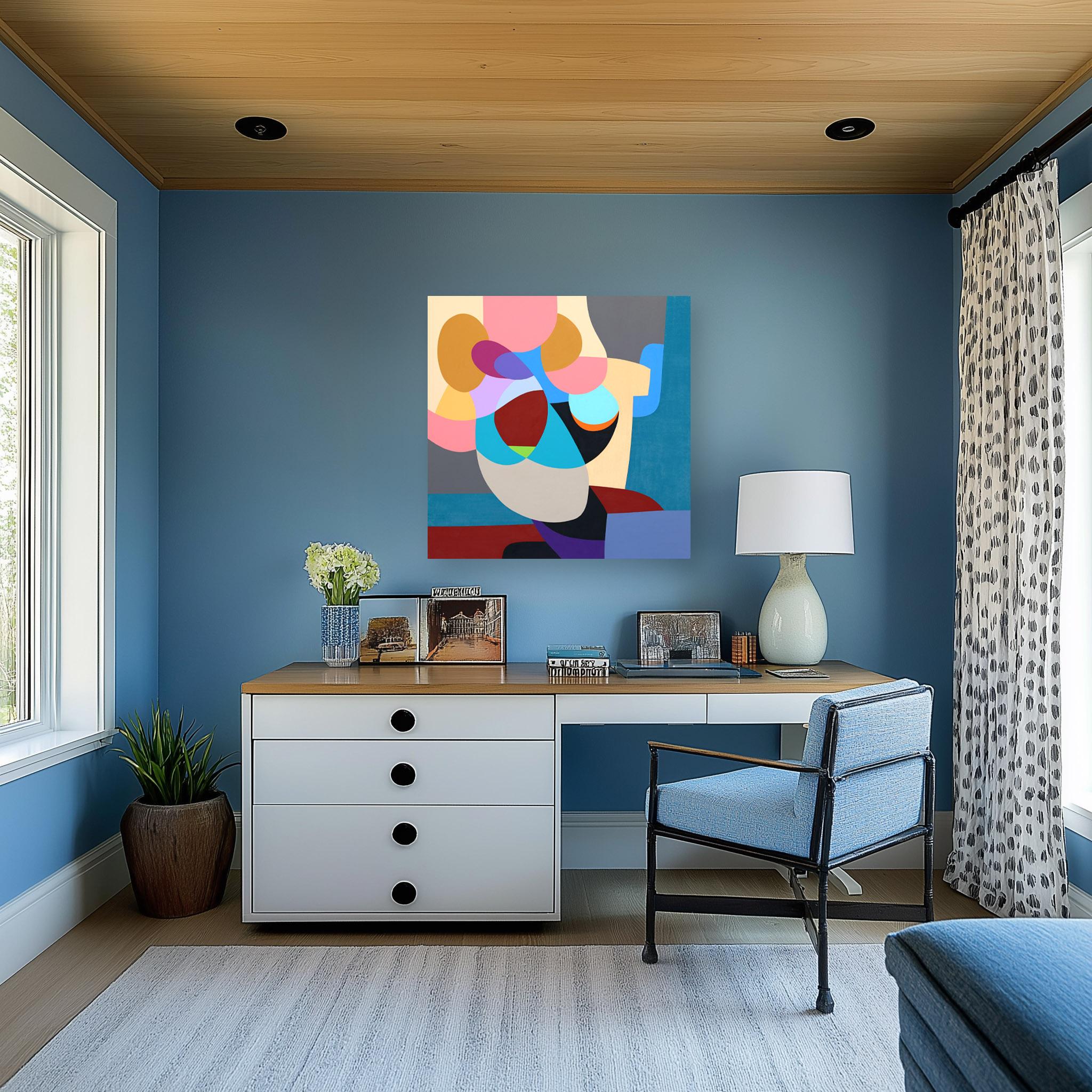 Libra - Original Abstract Colorful Geometric Shapes Acrylic Painting on Canvas For Sale 3