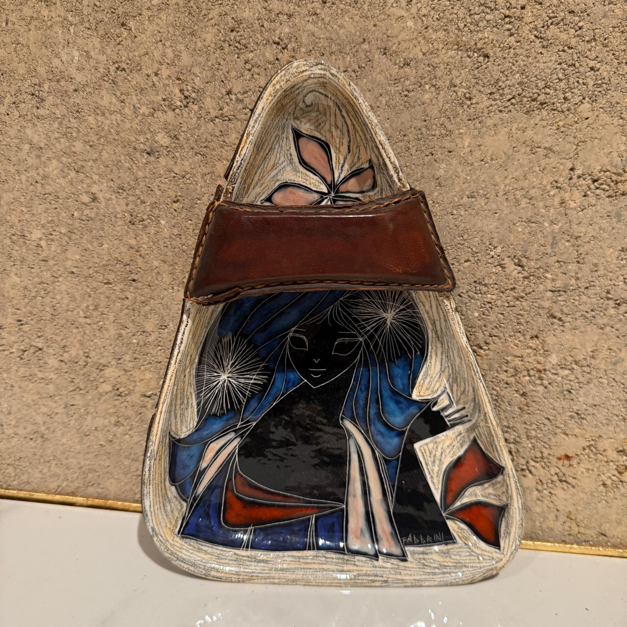 Federigo Fabbrini Marcello Fantoni Itay Keramik Tablett Leder umhüllt Mid Century (Moderne der Mitte des Jahrhunderts) im Angebot