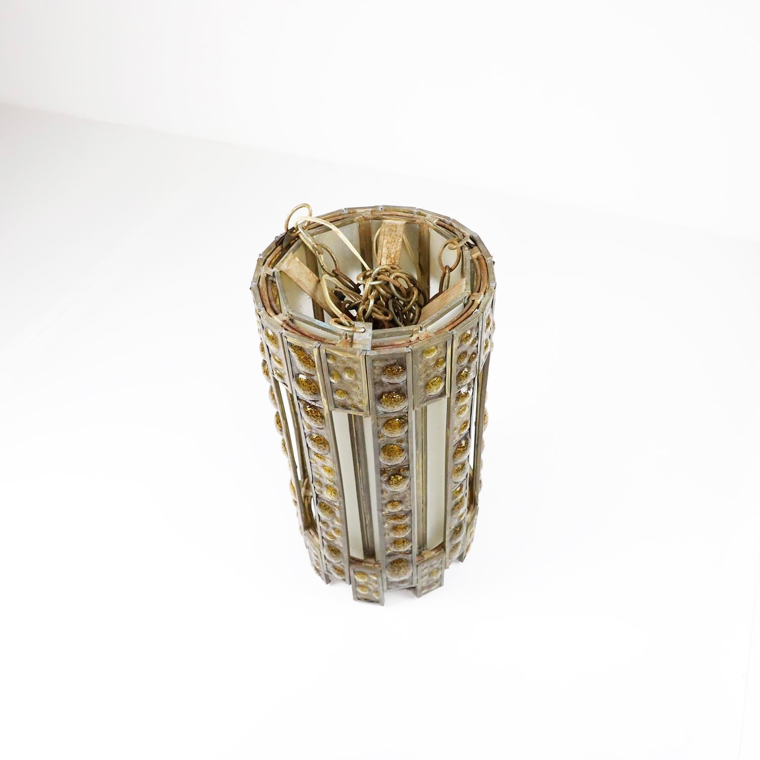 Mid-Century Modern Lustre Feders en verre soufflé à la main ambré en vente