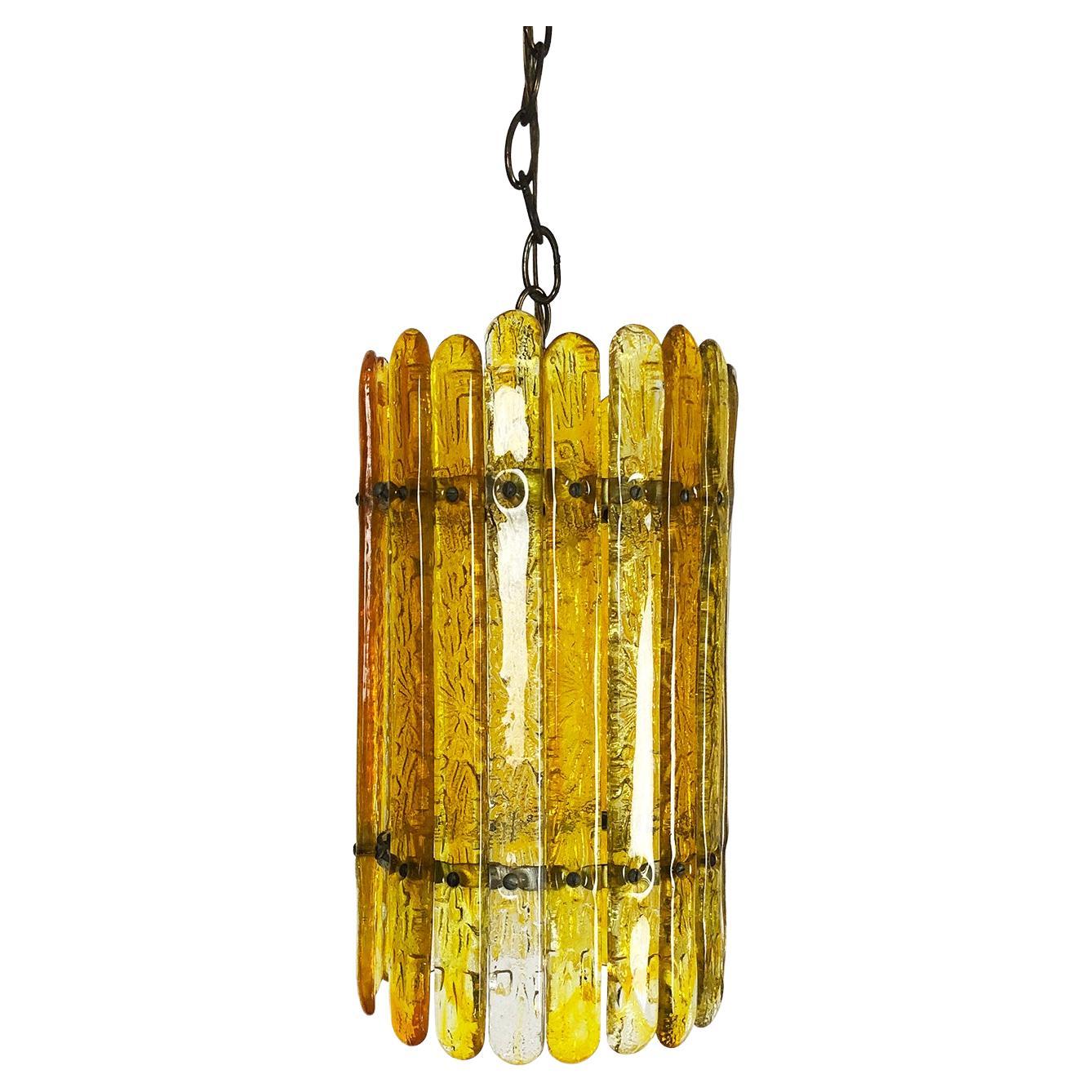 Lampadario Federal Glass in ambra soffiata a mano