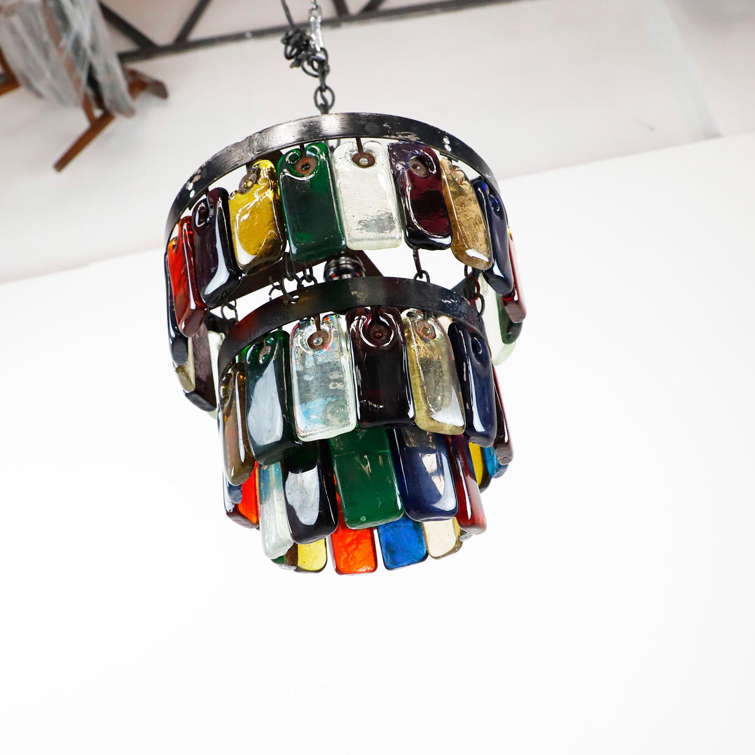 Mexican Feders Colors Hand Blown Glass Chandelier For Sale