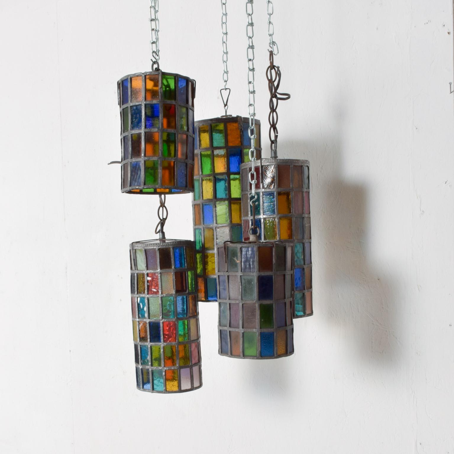 Mid-Century Modern Feders Delfinger Modernist Colored Glass Hanging Pendant Lamp Set