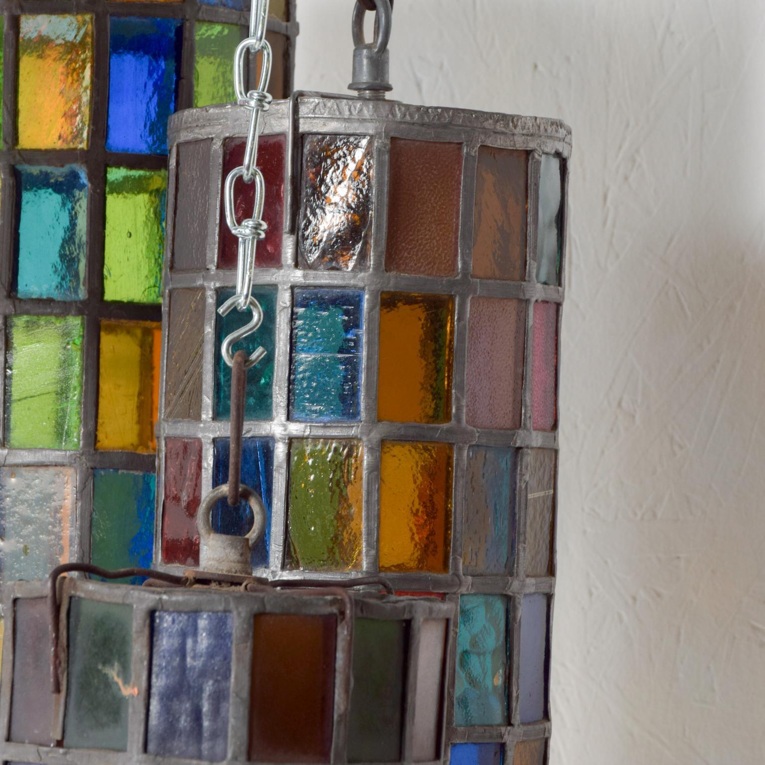 Late 20th Century Feders Delfinger Modernist Colored Glass Hanging Pendant Lamp Set