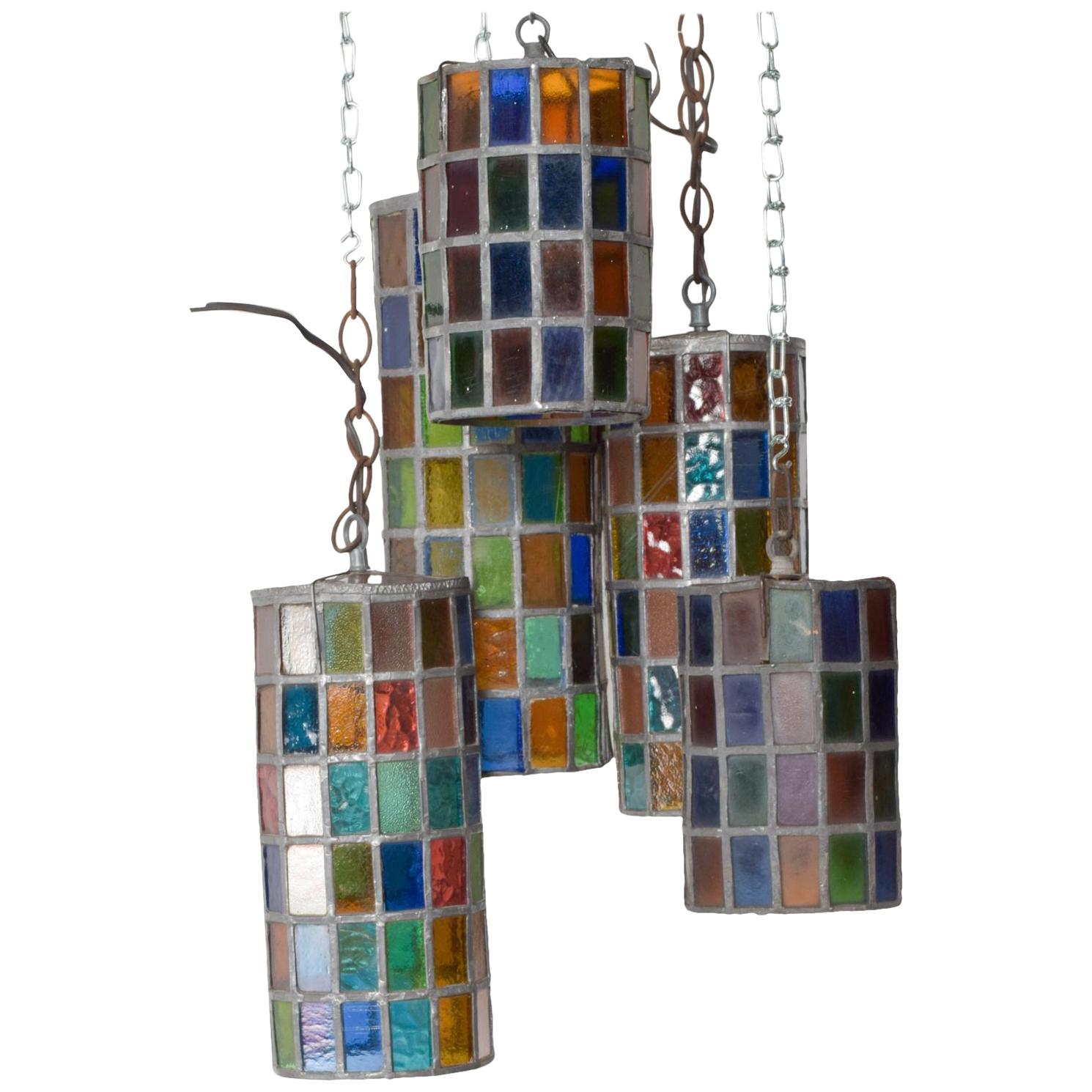 Feders Delfinger Modernist Colored Glass Hanging Pendant Lamp Set