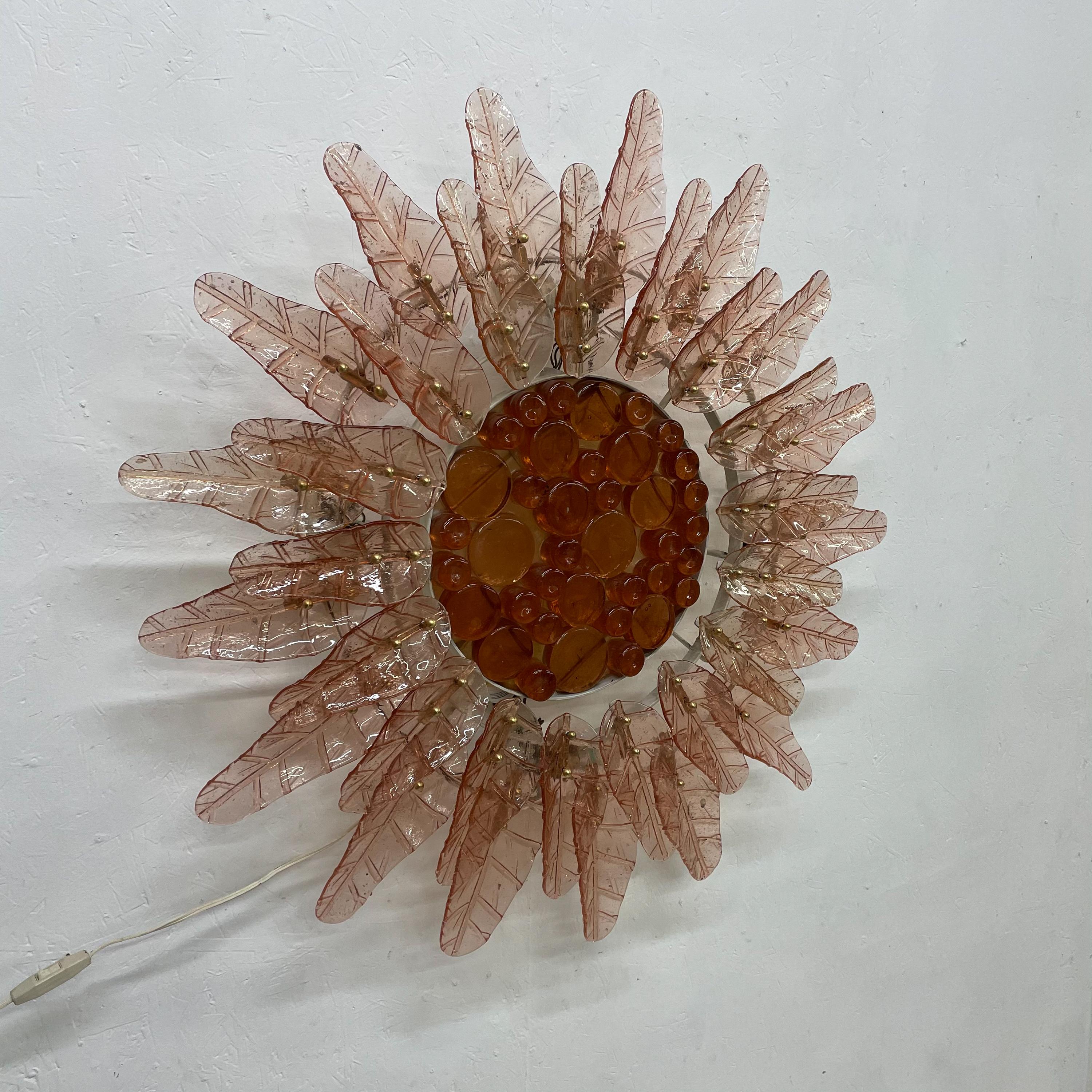 Feders Fabulous Sun Flower Glass Wall Sconce by Felipe Delfinger Mexico, 1970s In Good Condition In Chula Vista, CA